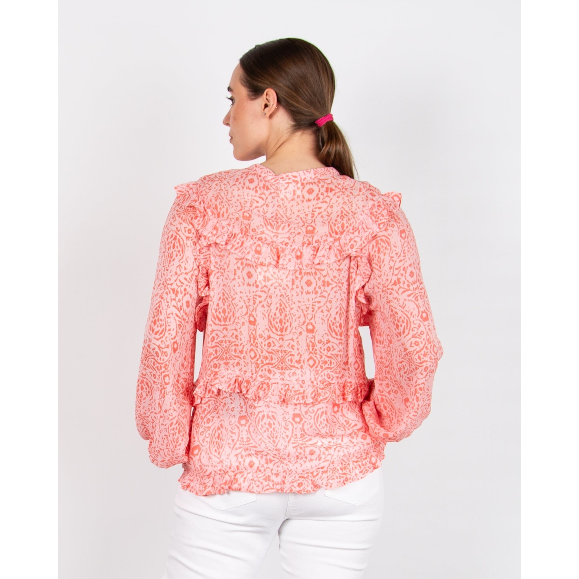 Atelier Reve Iremira Frill Detail Tie Neck Pretty Blouse Pink