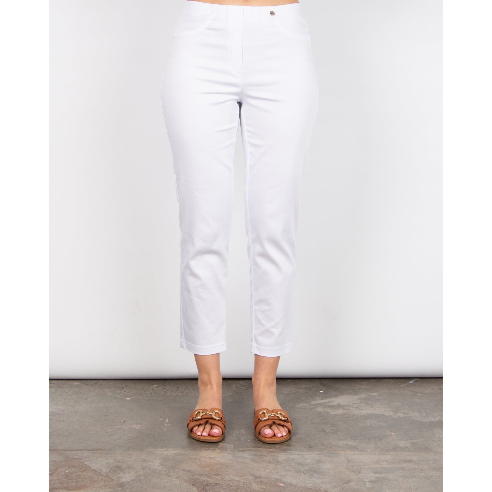 Robell Bella 09 Pull On Cotton Stretch Trouser With Back Pockets White 10