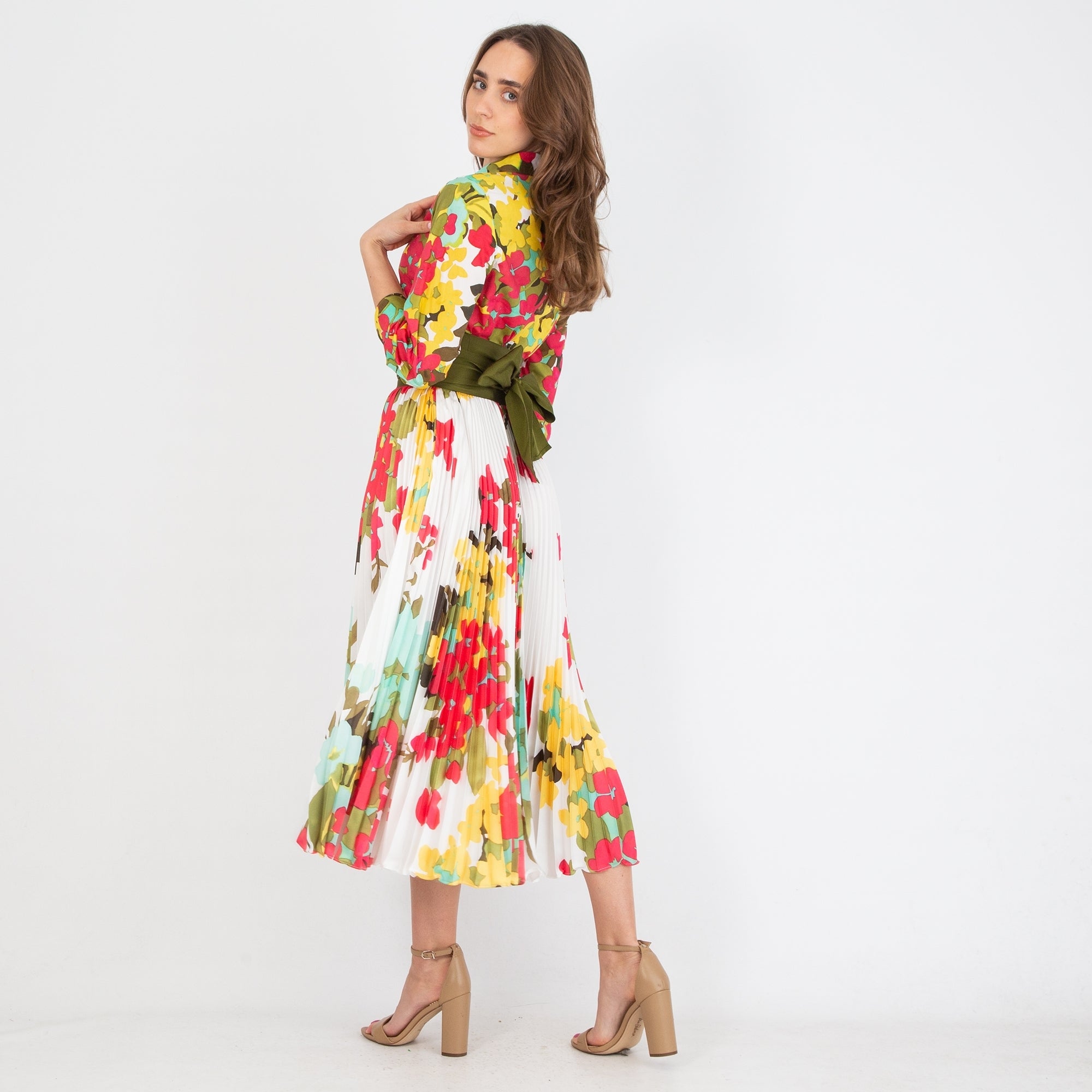 Sara Roka Tosca85 Floral Print Shirt Dress With Pleat Skirt Multi