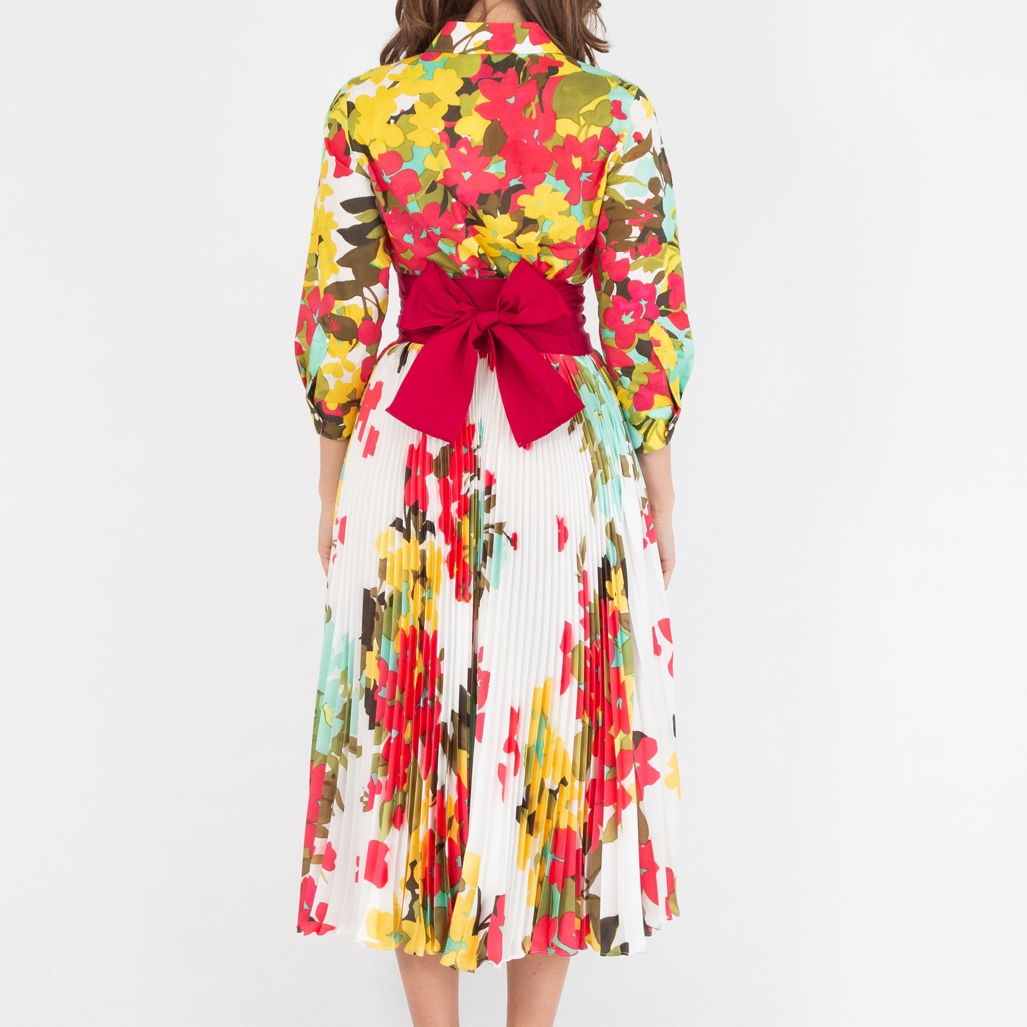 Sara Roka Tosca85 Floral Print Shirt Dress With Pleat Skirt Multi