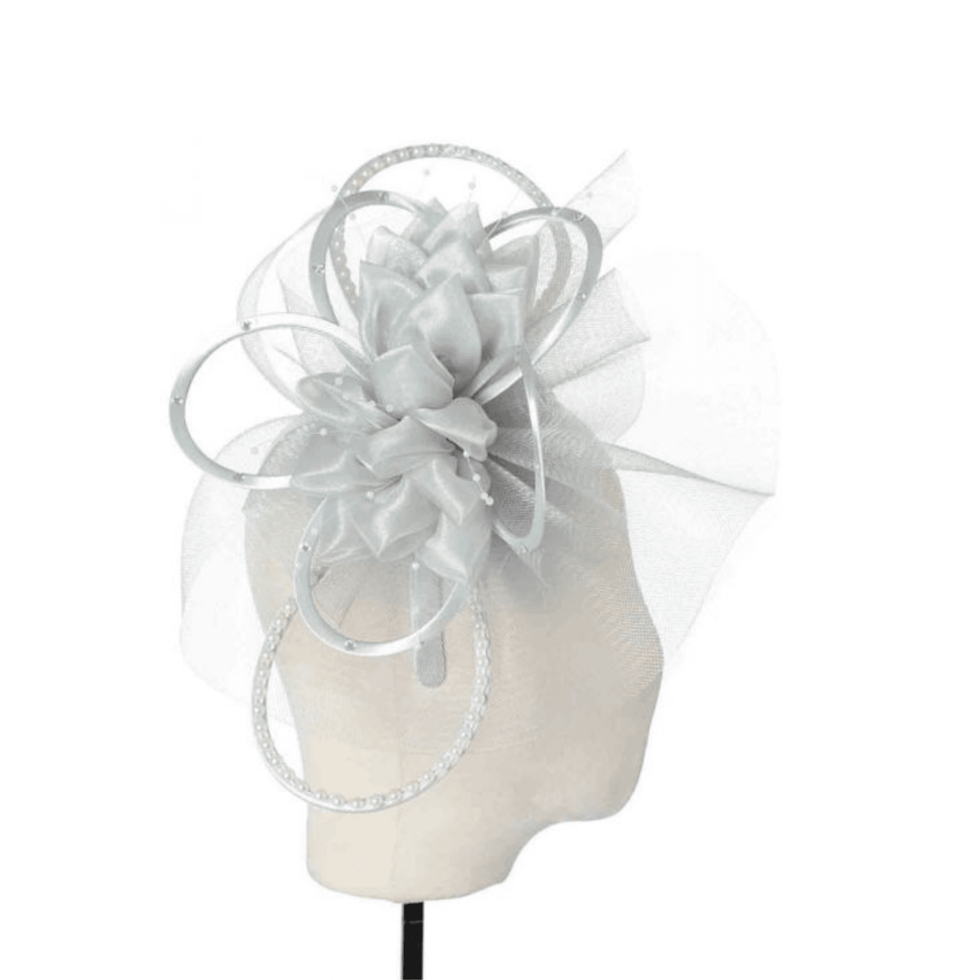 Sister PAC Pearl And Diamante Mesh Fascinator Silver Grey