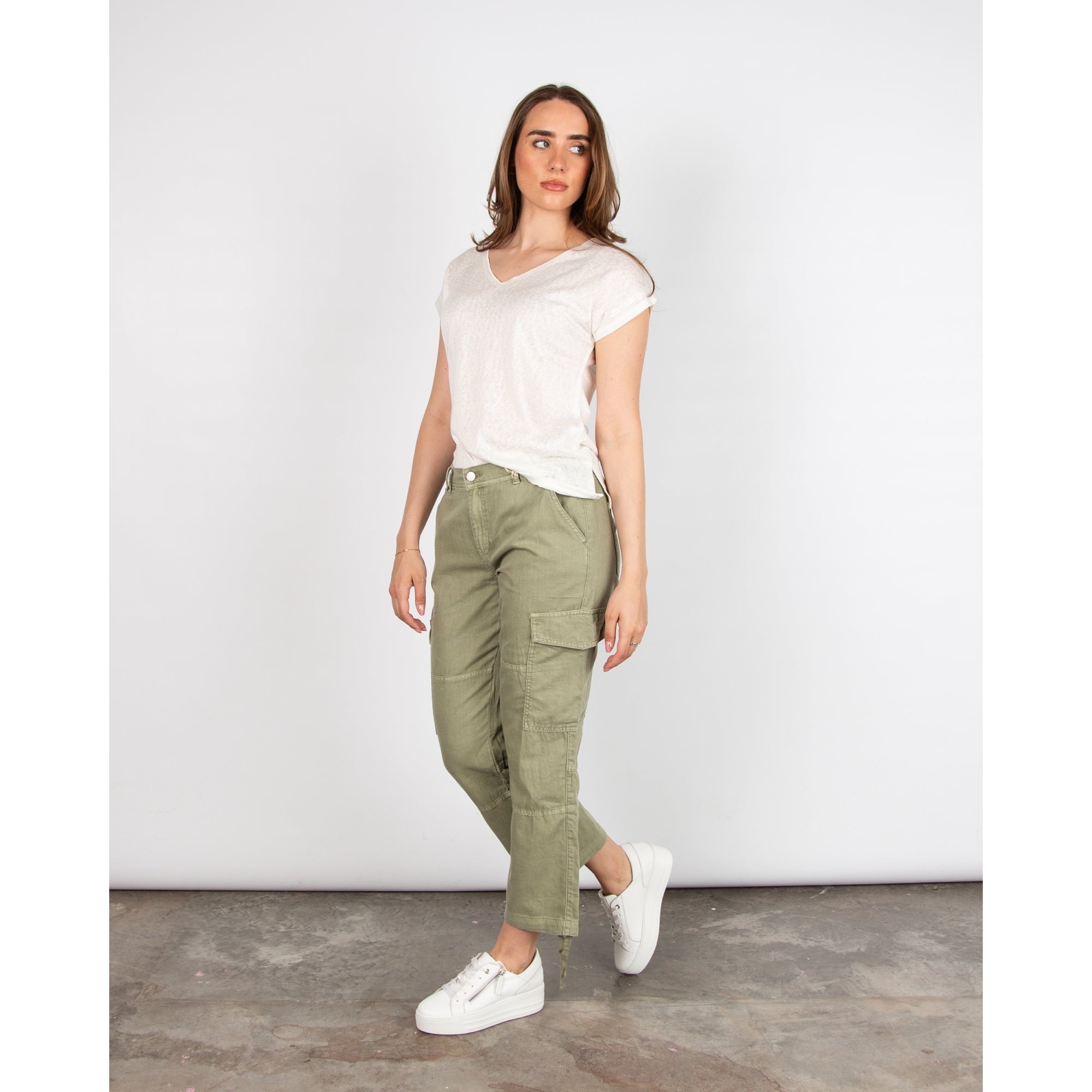 Red Button Conny Tie Hem Linen Cargo Pant Teagreen