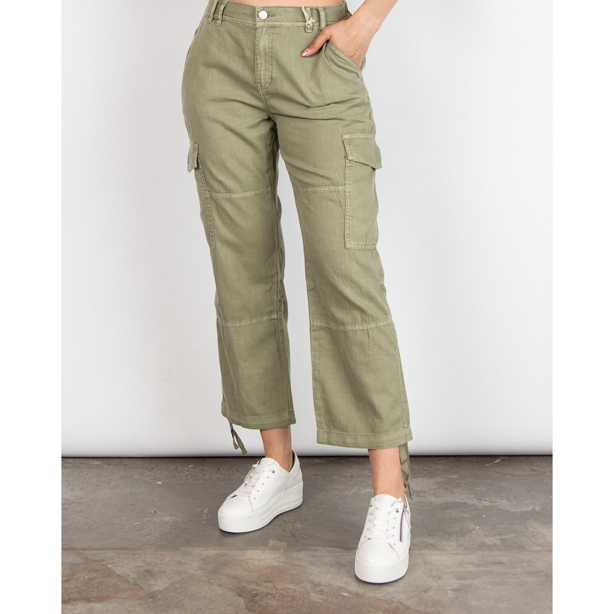 Red Button Conny Tie Hem Linen Cargo Pant Teagreen