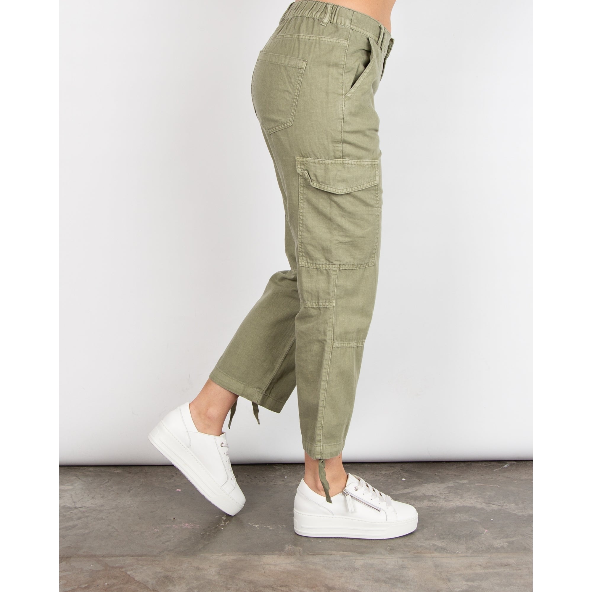 Red Button Conny Tie Hem Linen Cargo Pant Teagreen