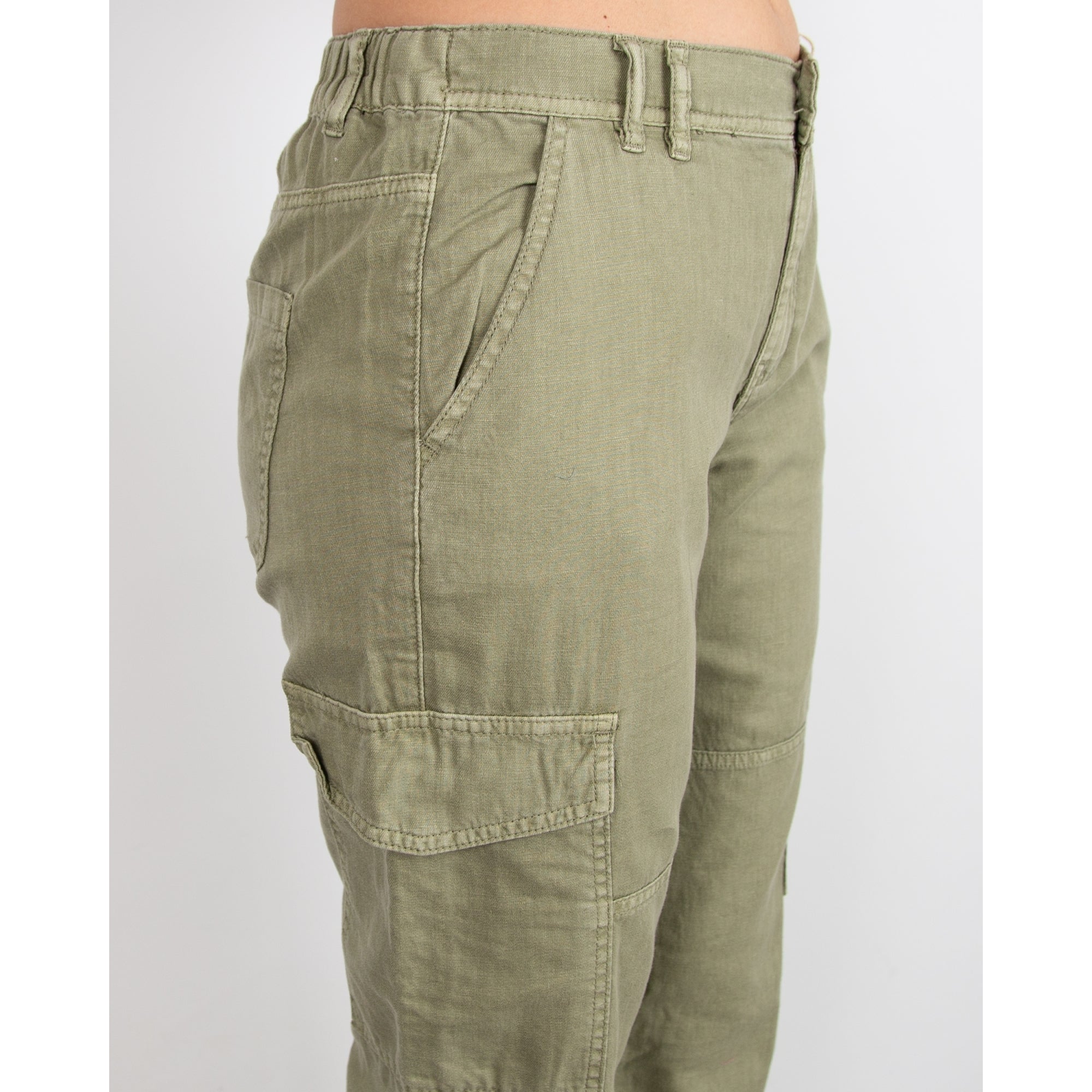 Red Button Conny Tie Hem Linen Cargo Pant Teagreen