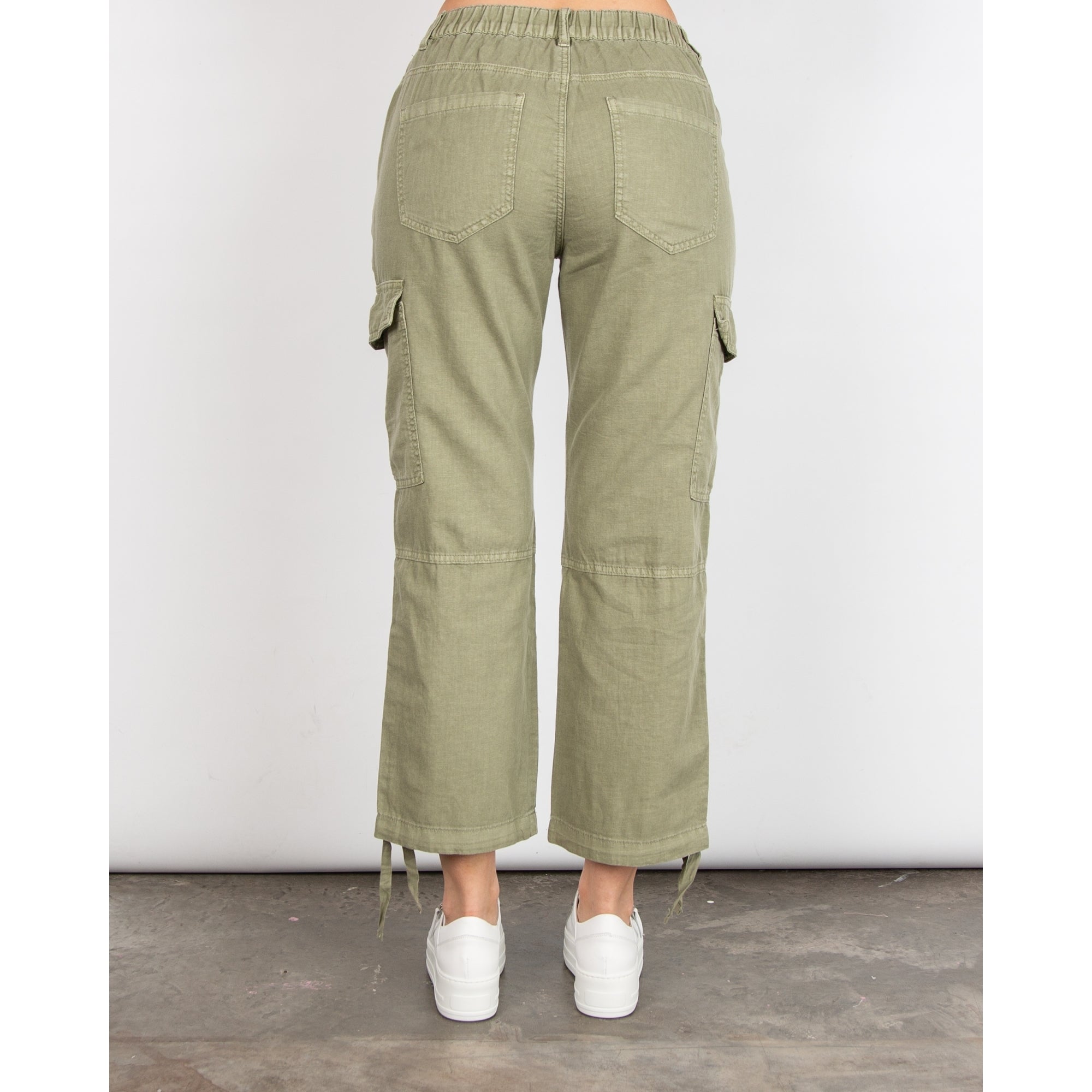 Red Button Conny Tie Hem Linen Cargo Pant Teagreen