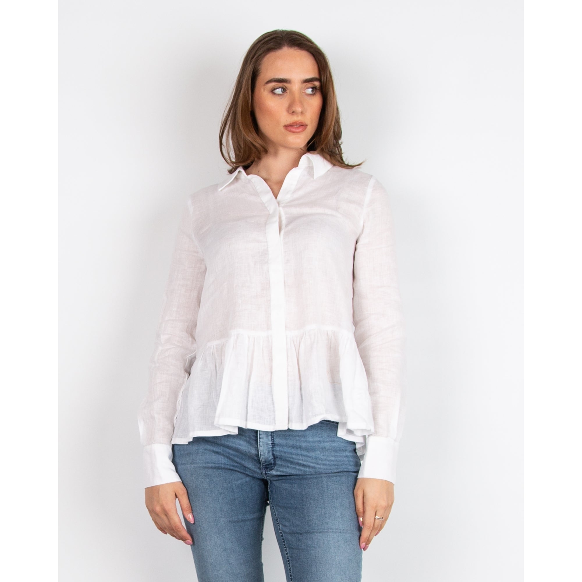Masai Idana A Line Peplum Linen Shirt White