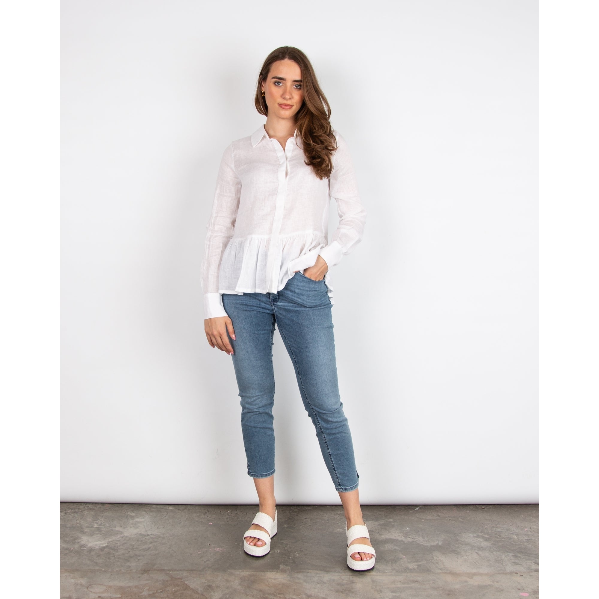 Masai Idana A Line Peplum Linen Shirt White