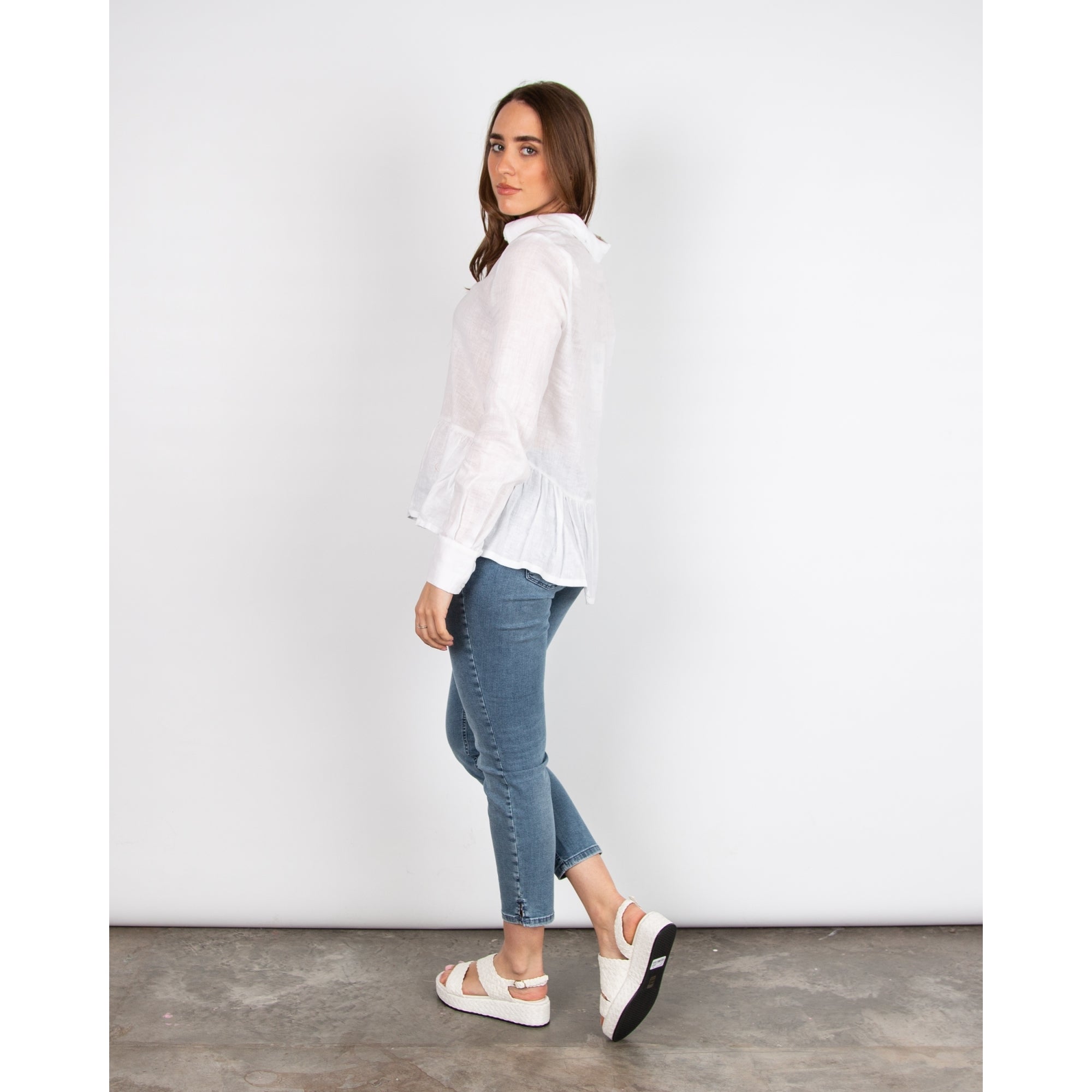 Masai Idana A Line Peplum Linen Shirt White