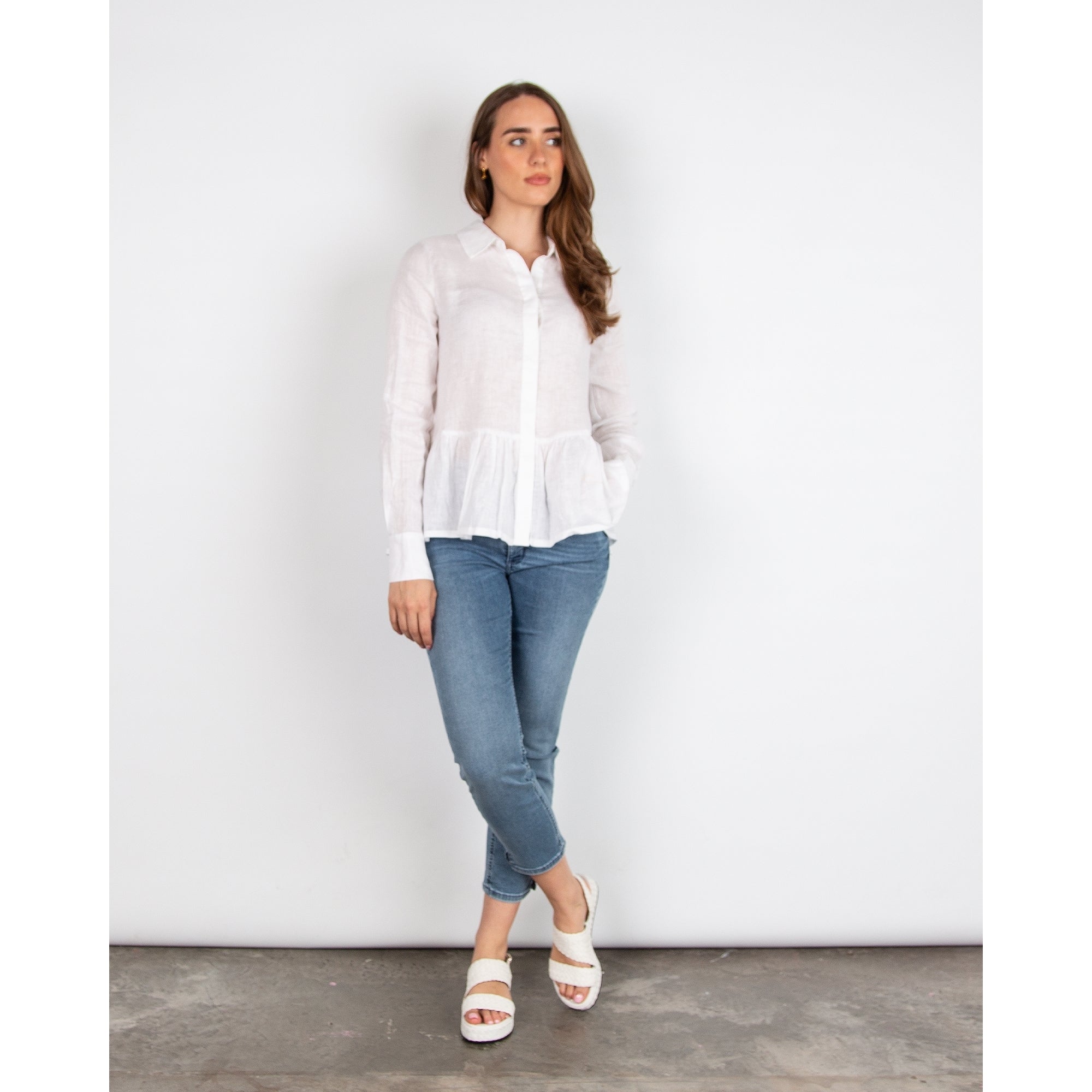 Masai Idana A Line Peplum Linen Shirt White