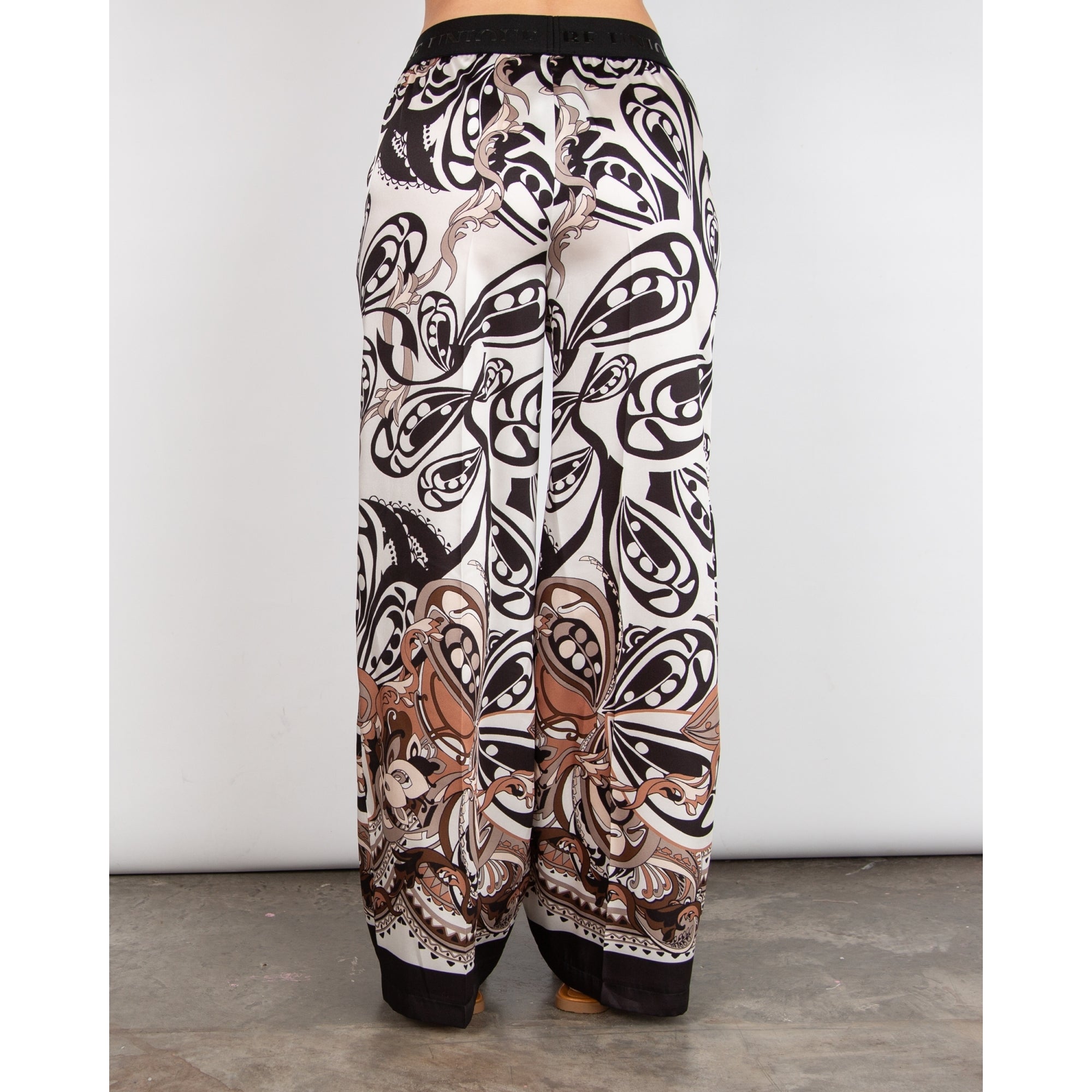 Robell Melly Elastic Waist Printed Palazzo Trouser Black/white/brown