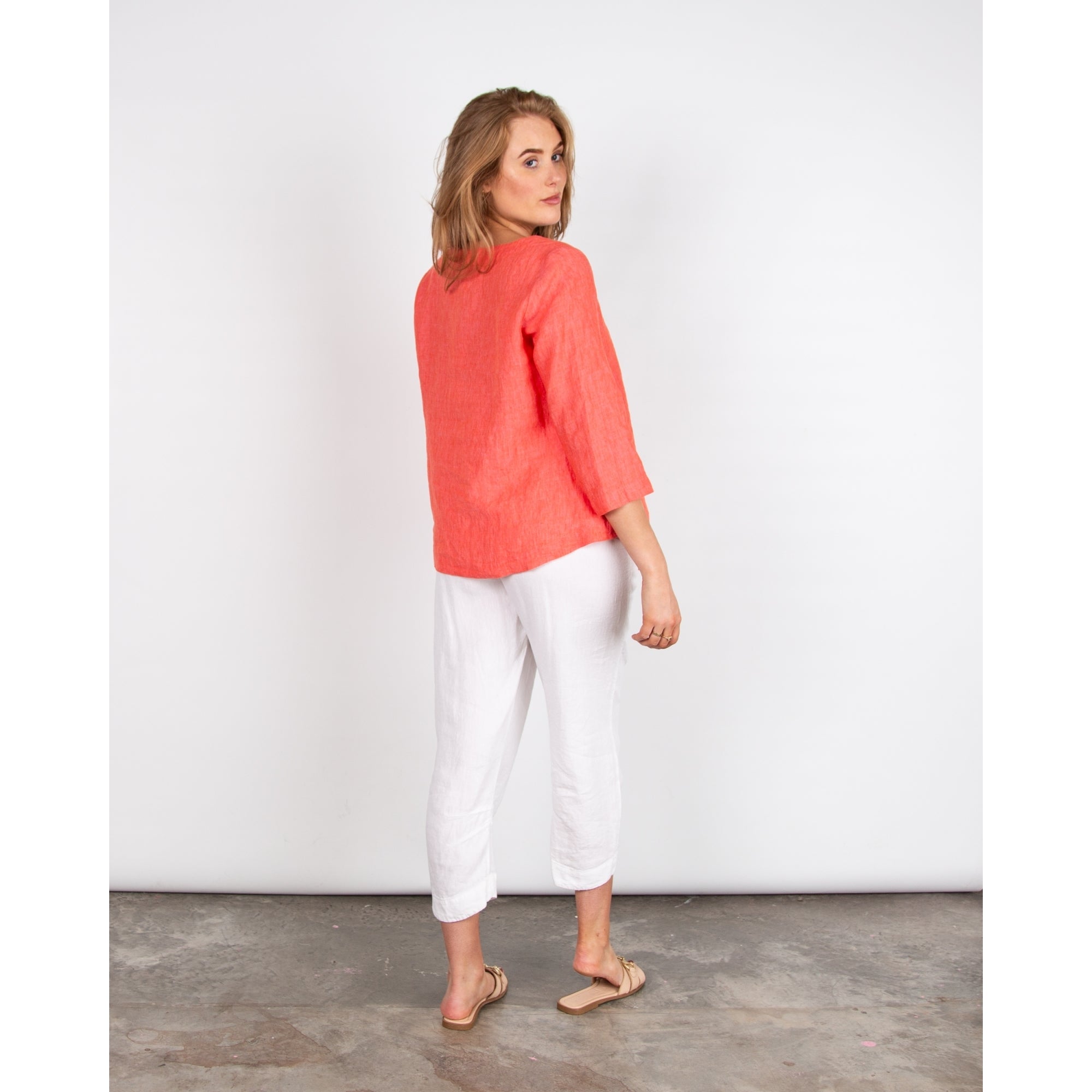Sahara Asymmetric Layered Hem Linen Top Coral