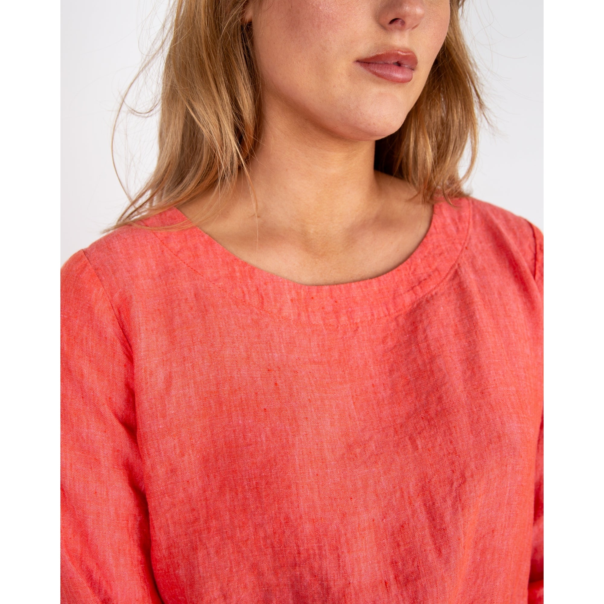 Sahara Asymmetric Layered Hem Linen Top Coral