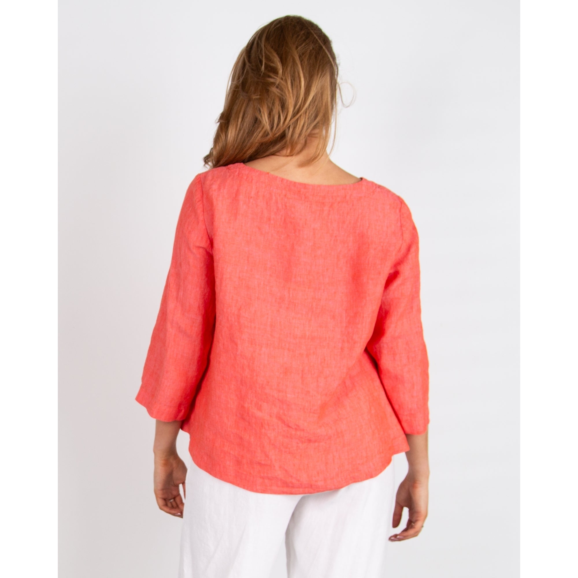 Sahara Asymmetric Layered Hem Linen Top Coral