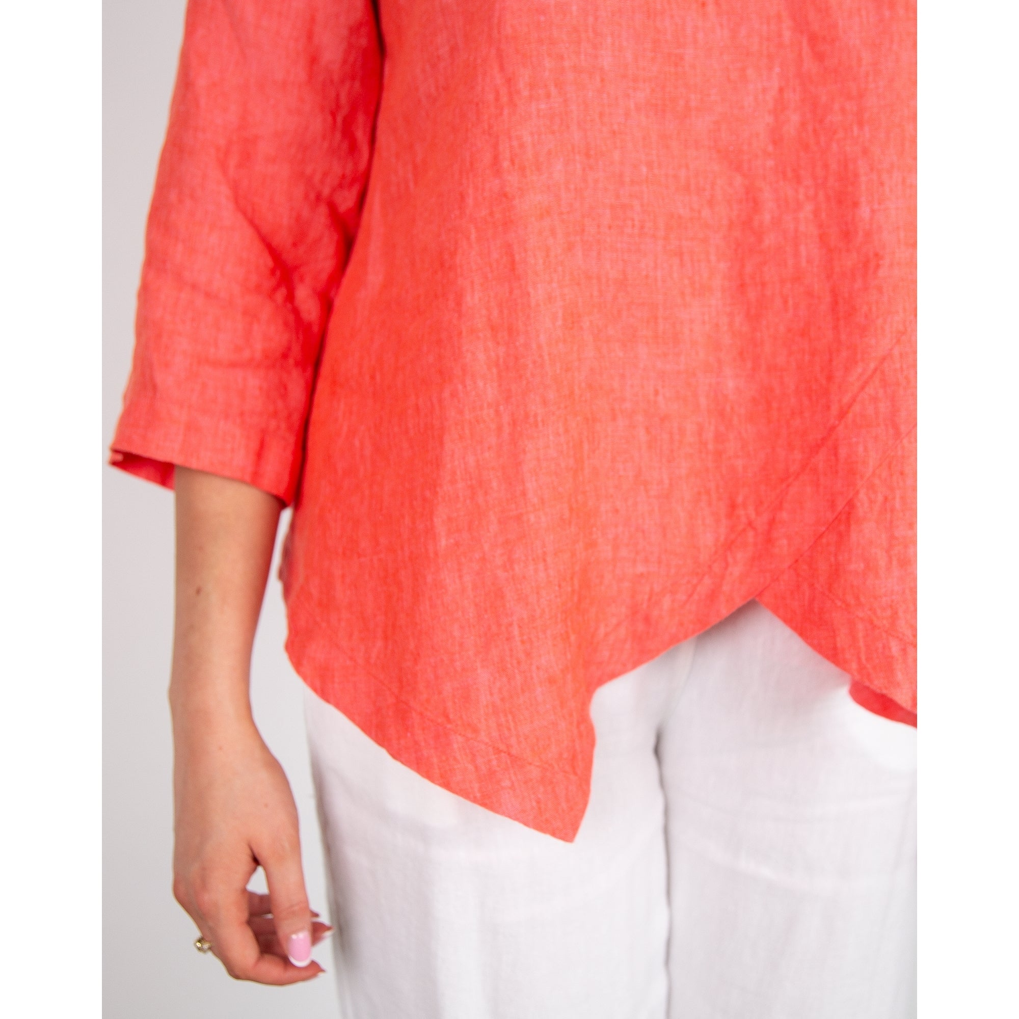 Sahara Asymmetric Layered Hem Linen Top Coral