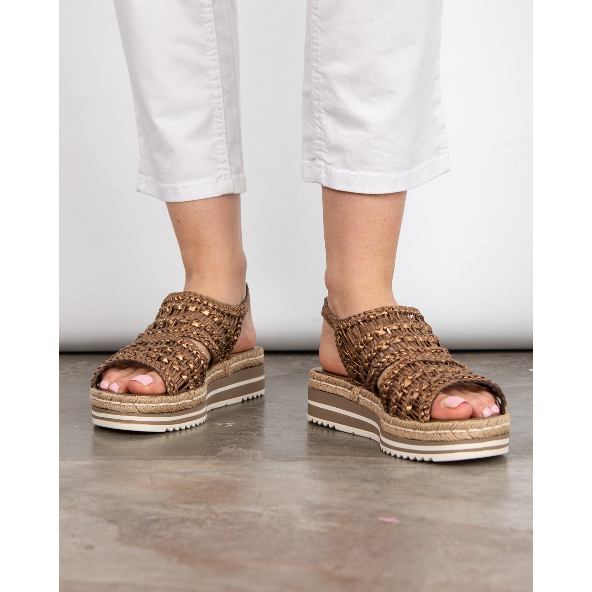 Pons Quintana Woven Metallic Sling Back Flatforms Bronze