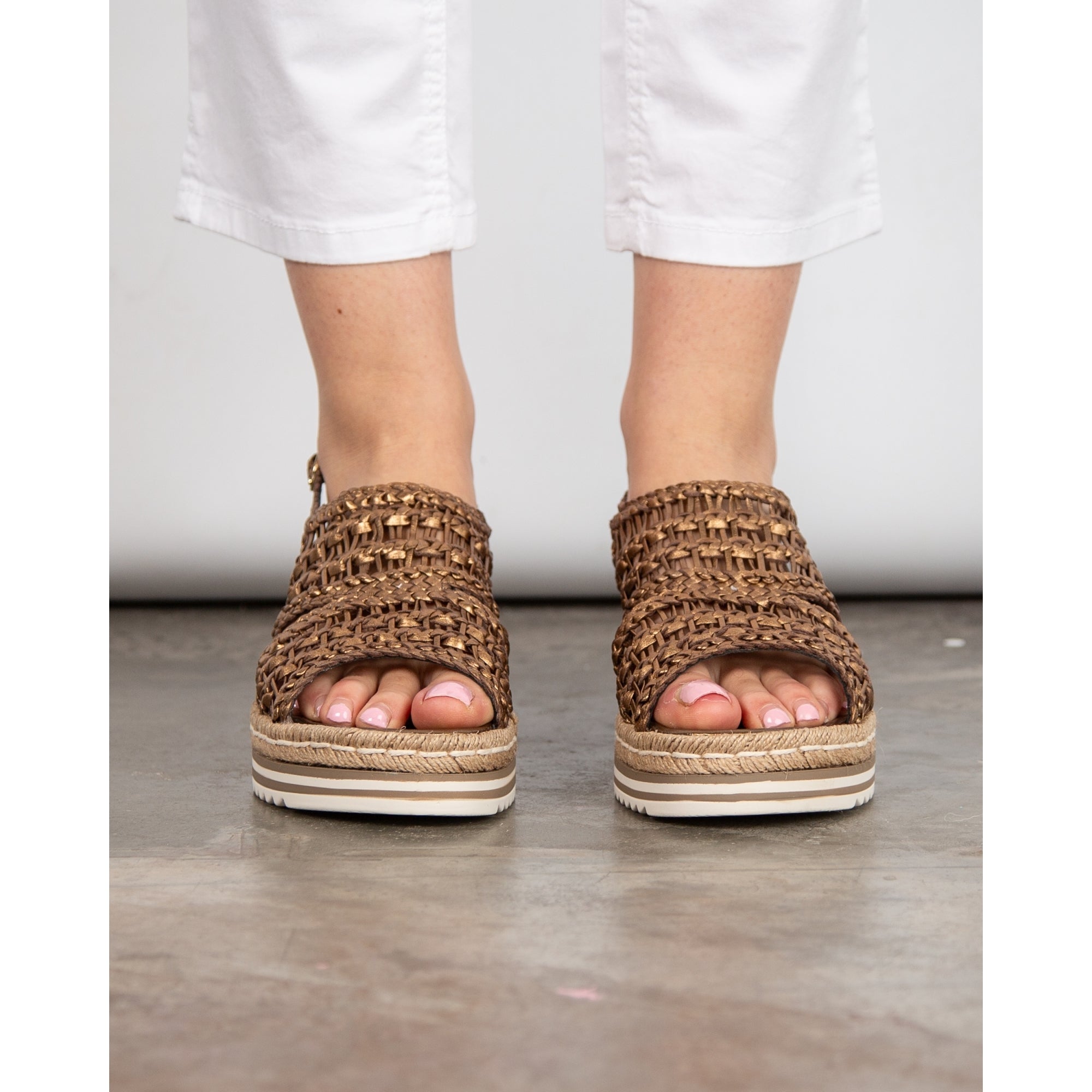 Pons Quintana Woven Metallic Sling Back Flatforms Bronze