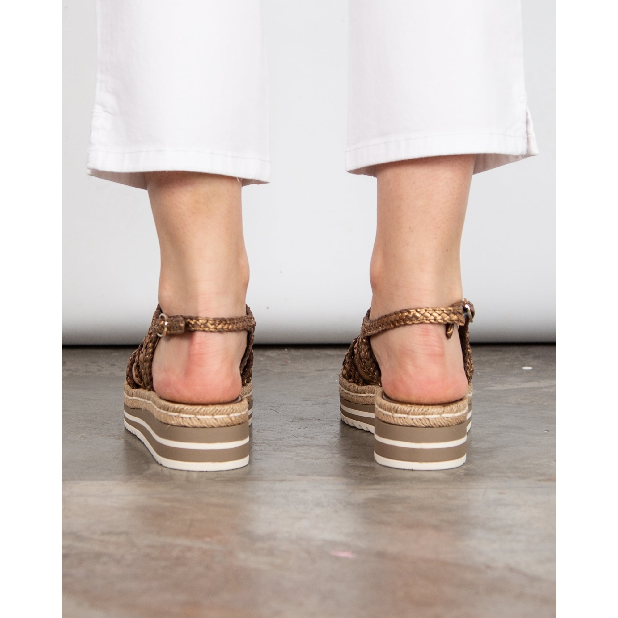 Pons Quintana Woven Metallic Sling Back Flatforms Bronze