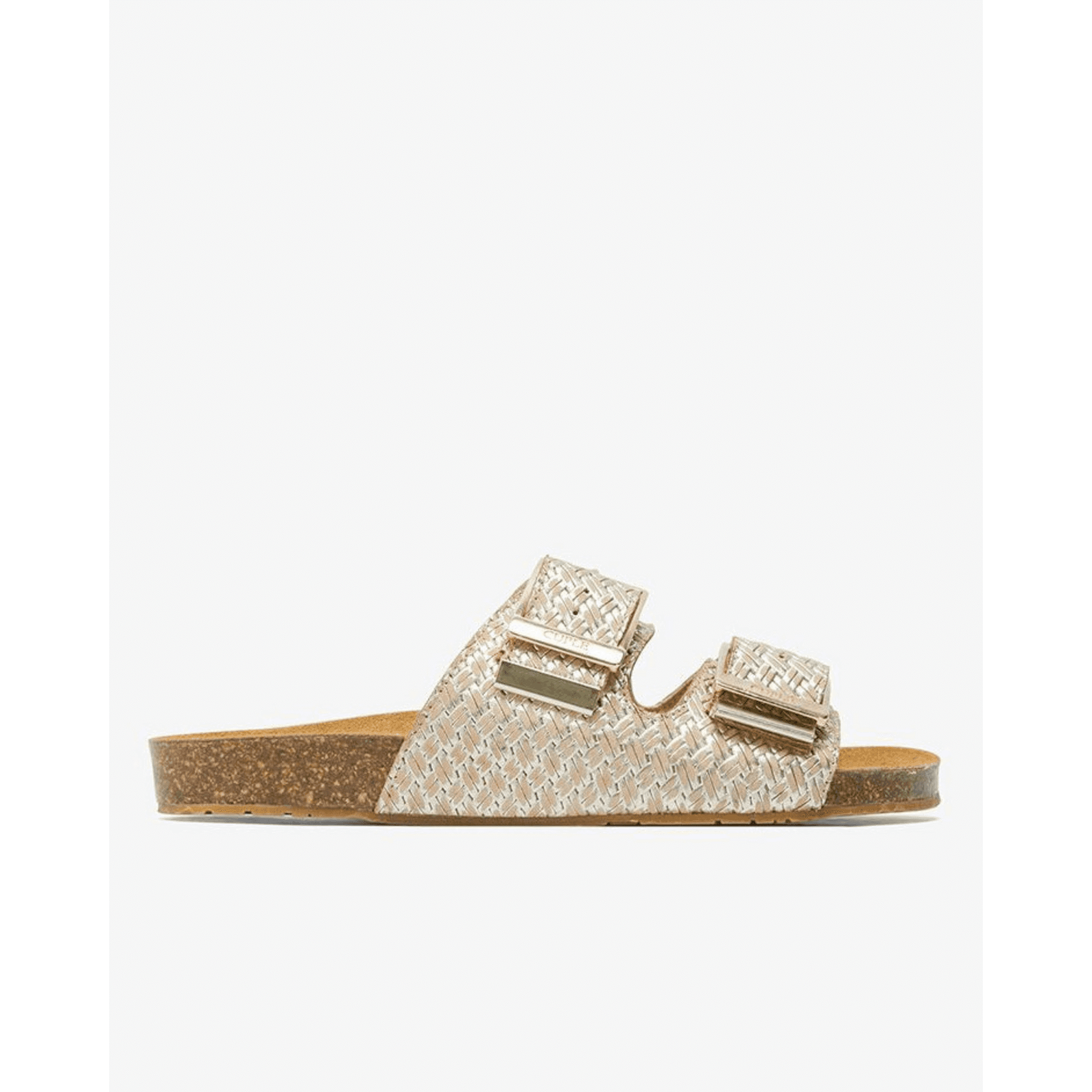 Cuple Metallic Woven Double Strap & Buckle Sandals Gold