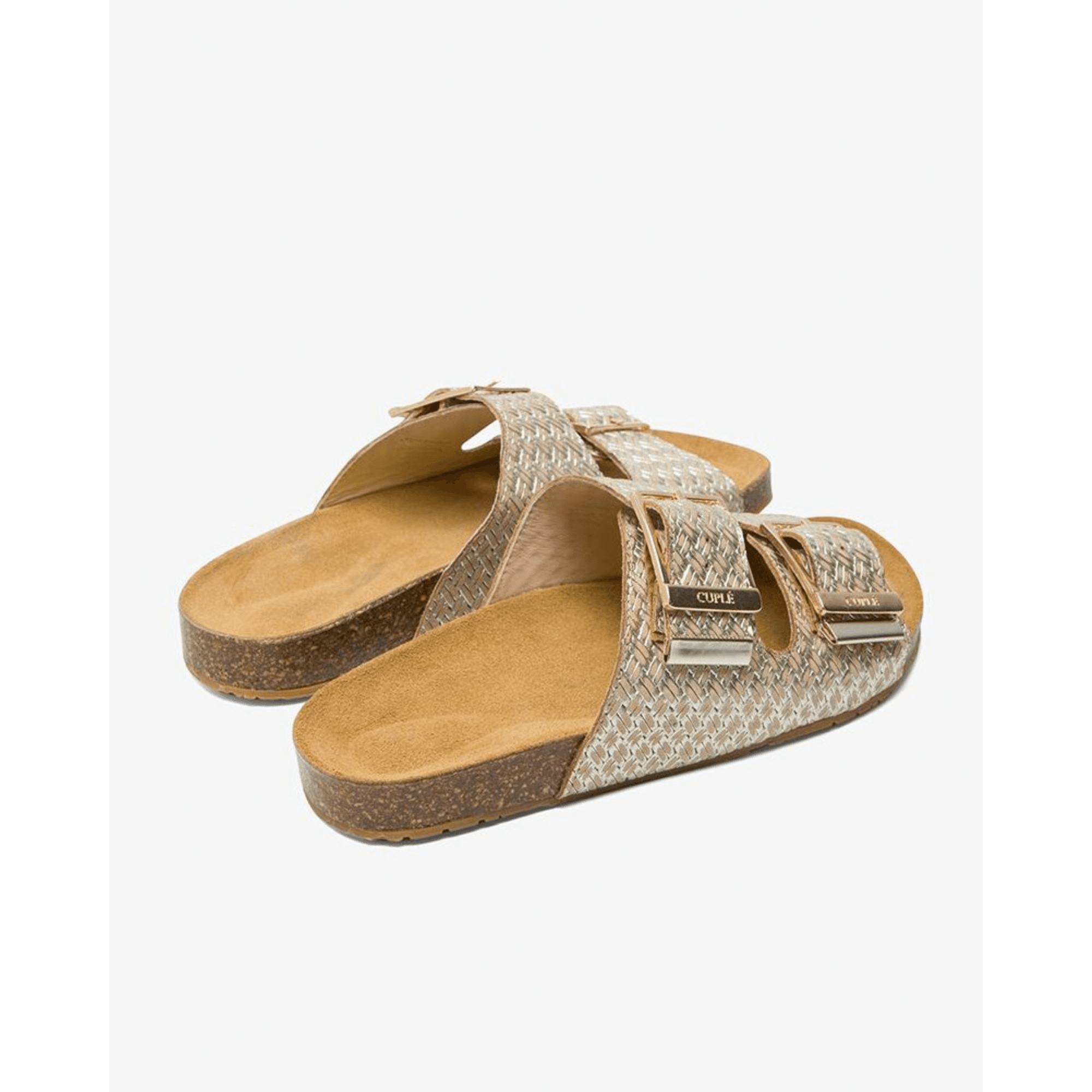 Cuple Metallic Woven Double Strap & Buckle Sandals Gold