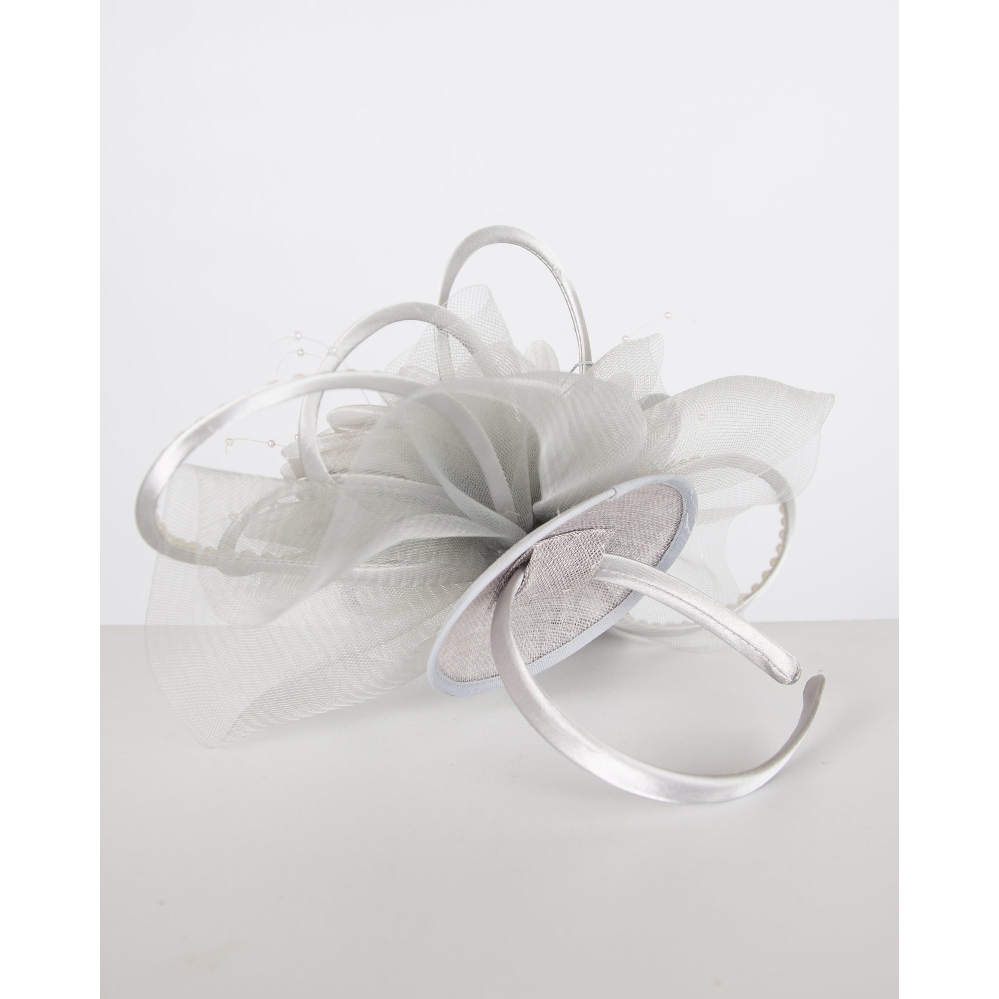 Sister PAC Pearl And Diamante Mesh Fascinator Silver Grey