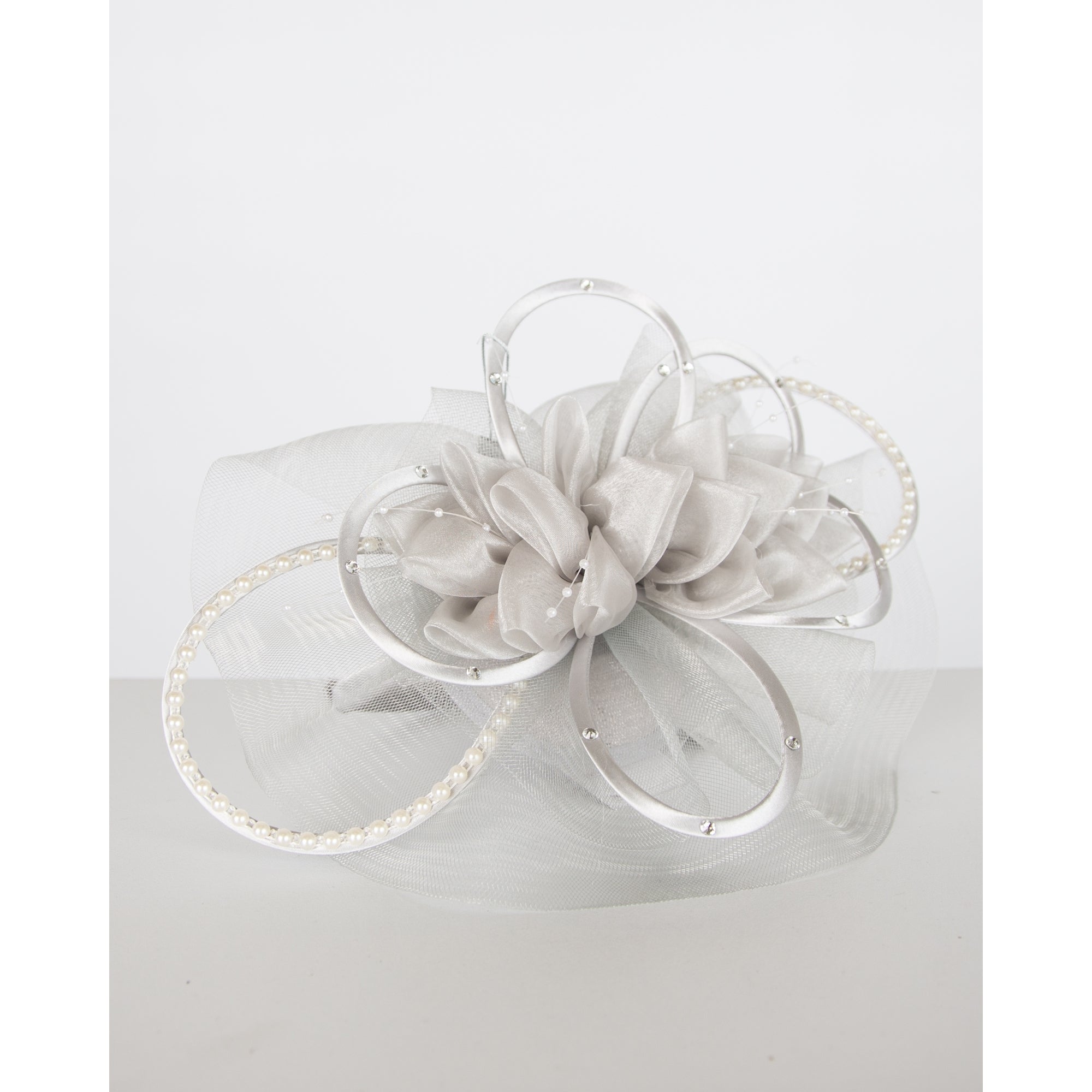 Sister PAC Pearl And Diamante Mesh Fascinator Silver Grey
