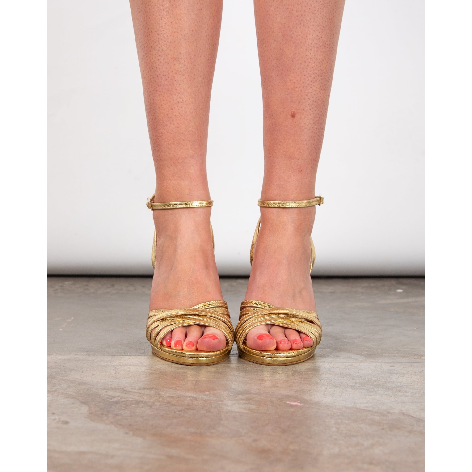 Cuple Cross Over Strappy Block Heeled Sandals Metallic Gold