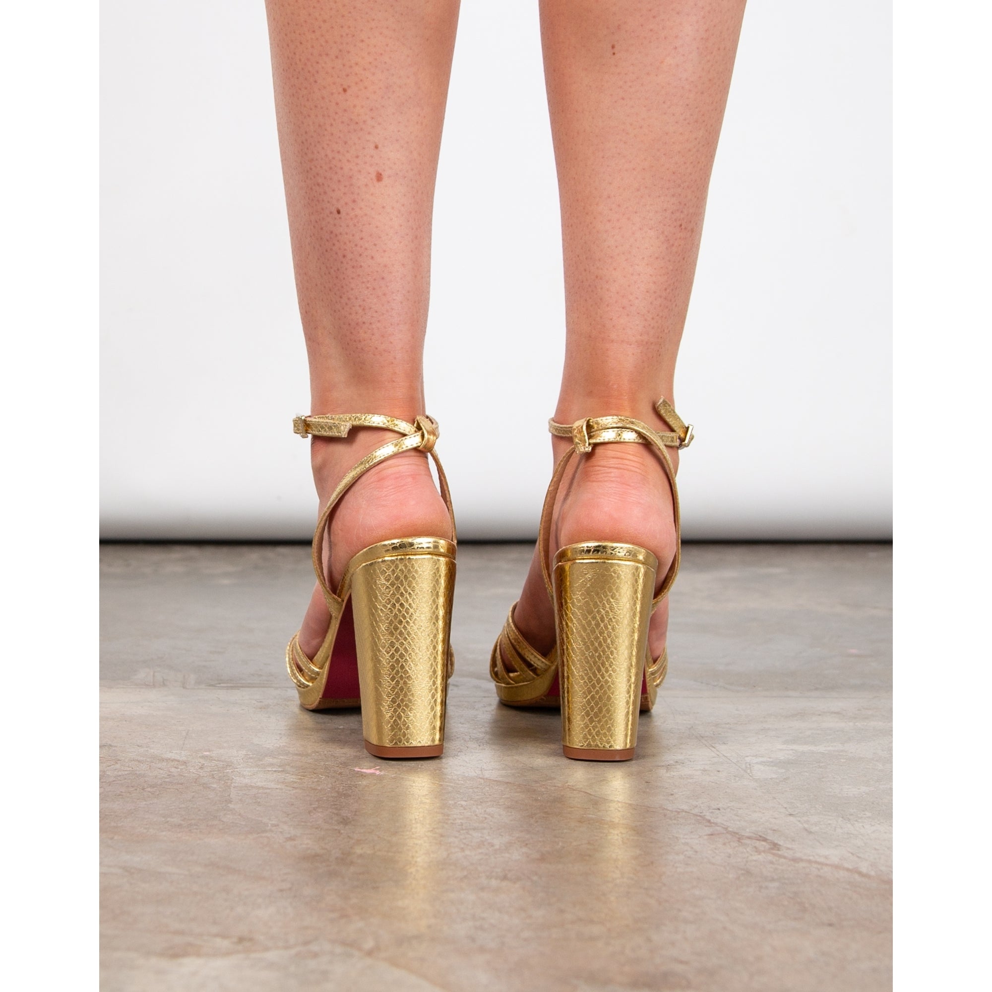 Cuple Cross Over Strappy Block Heeled Sandals Metallic Gold