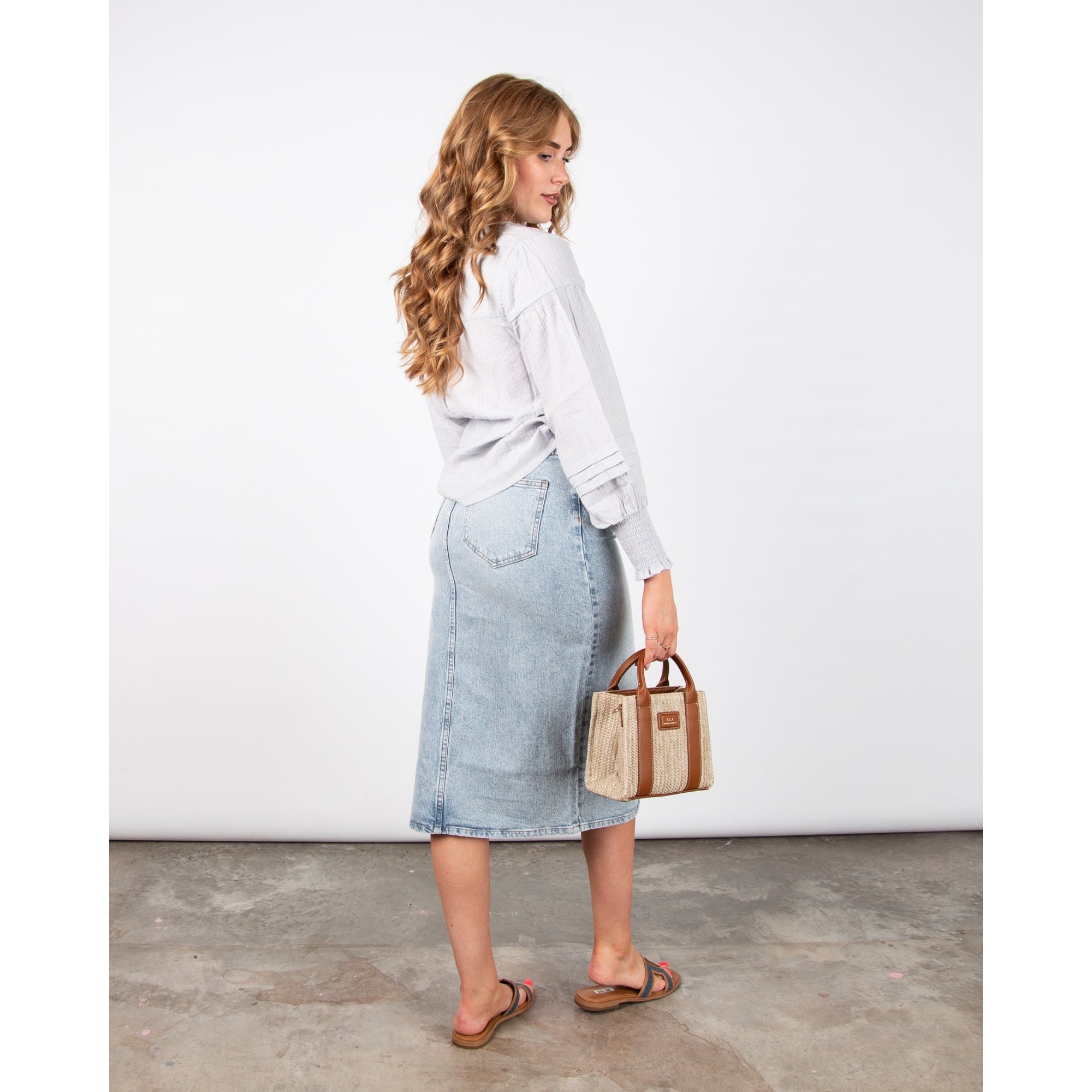 Part Two Cafias Smock Top And Cuff Crinkle Blouse Dusty Blue