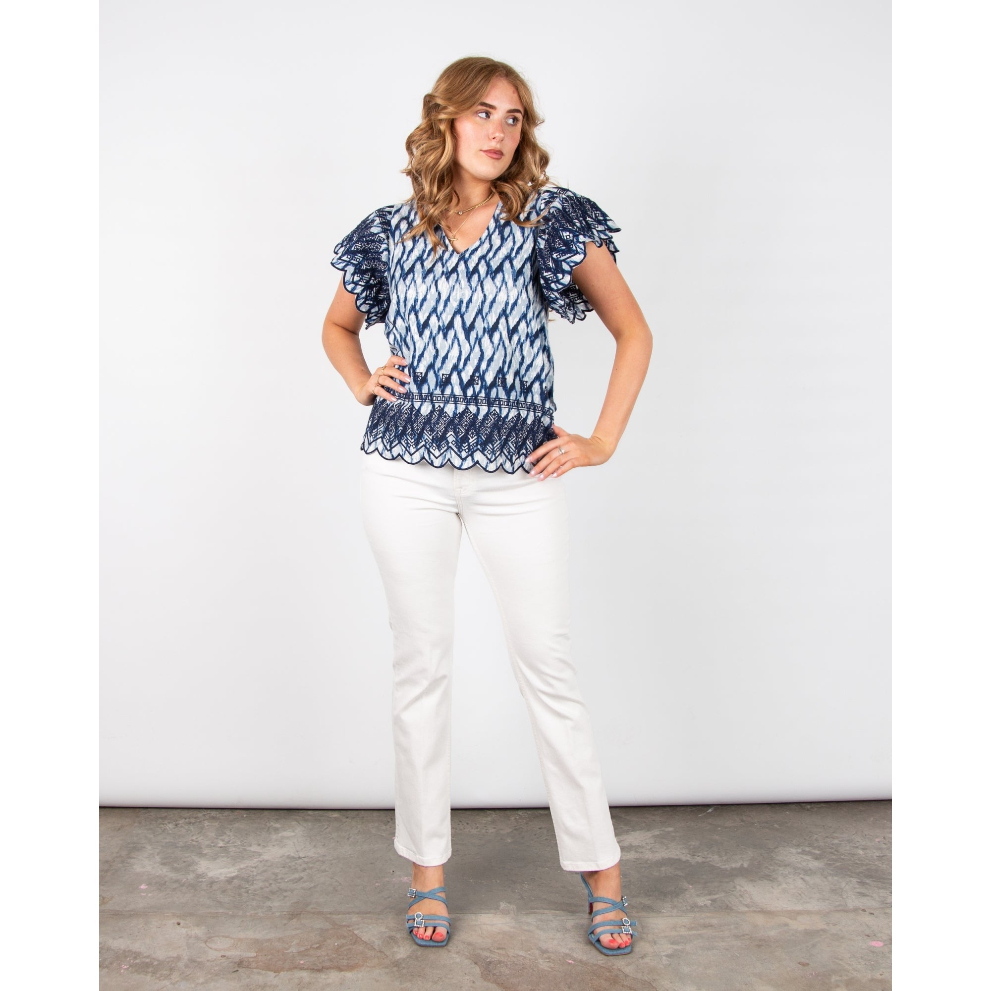 Atelier Reve Irnellio V Front & Back Embroidered Detail Blouse Blue