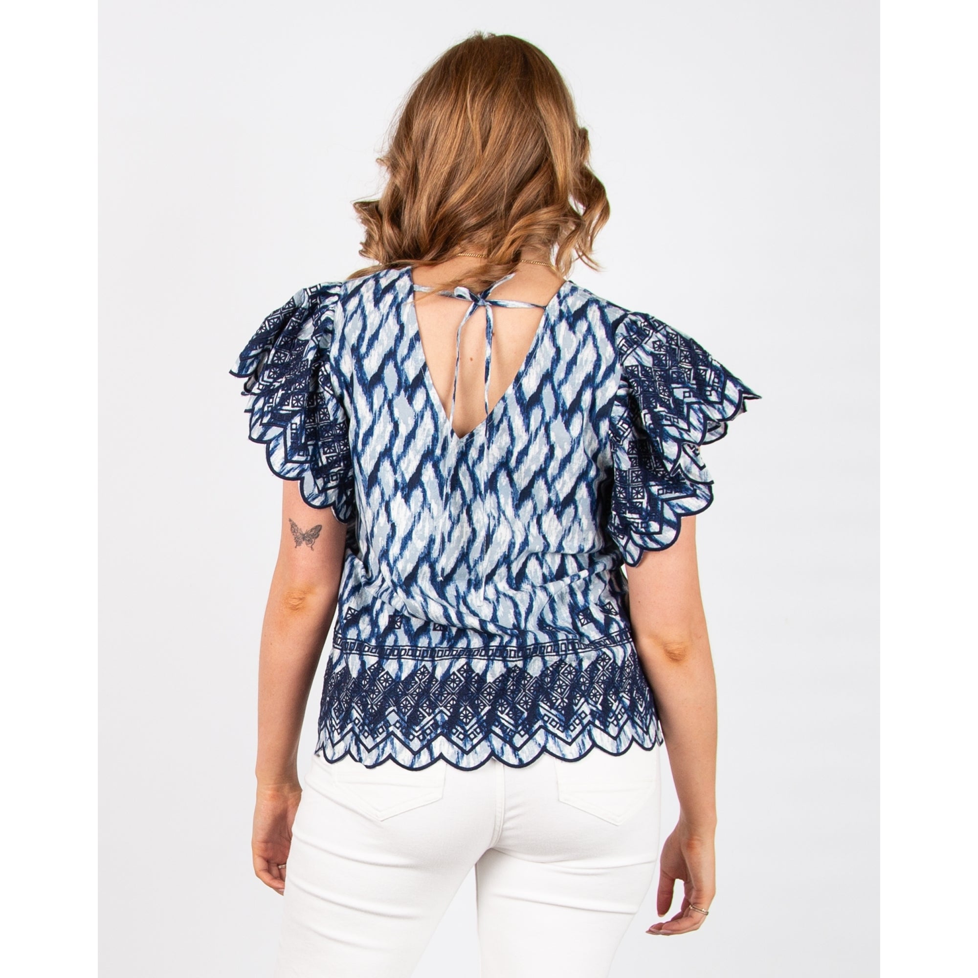 Atelier Reve Irnellio V Front & Back Embroidered Detail Blouse Blue
