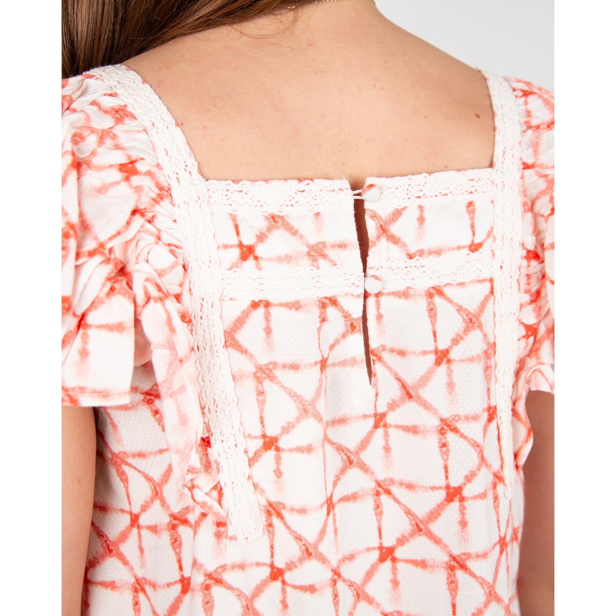 Atelier Reve Irmoreni Tiered Hem Dress With Embroidered Neckline Coral/ecru