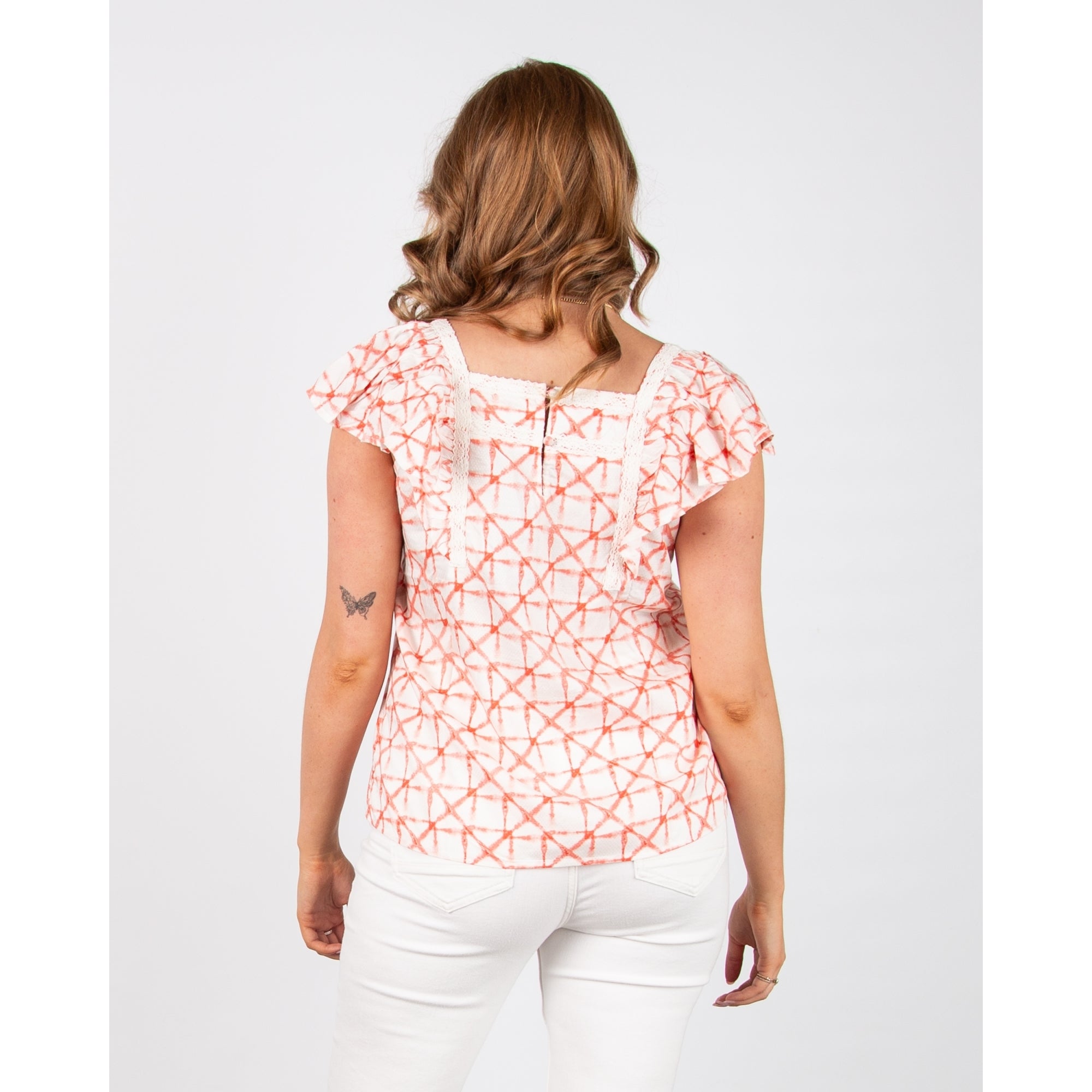 Atelier Reve Irmoreni Short Sleeve Blouse With Embroidered Neckline Coral/ecru