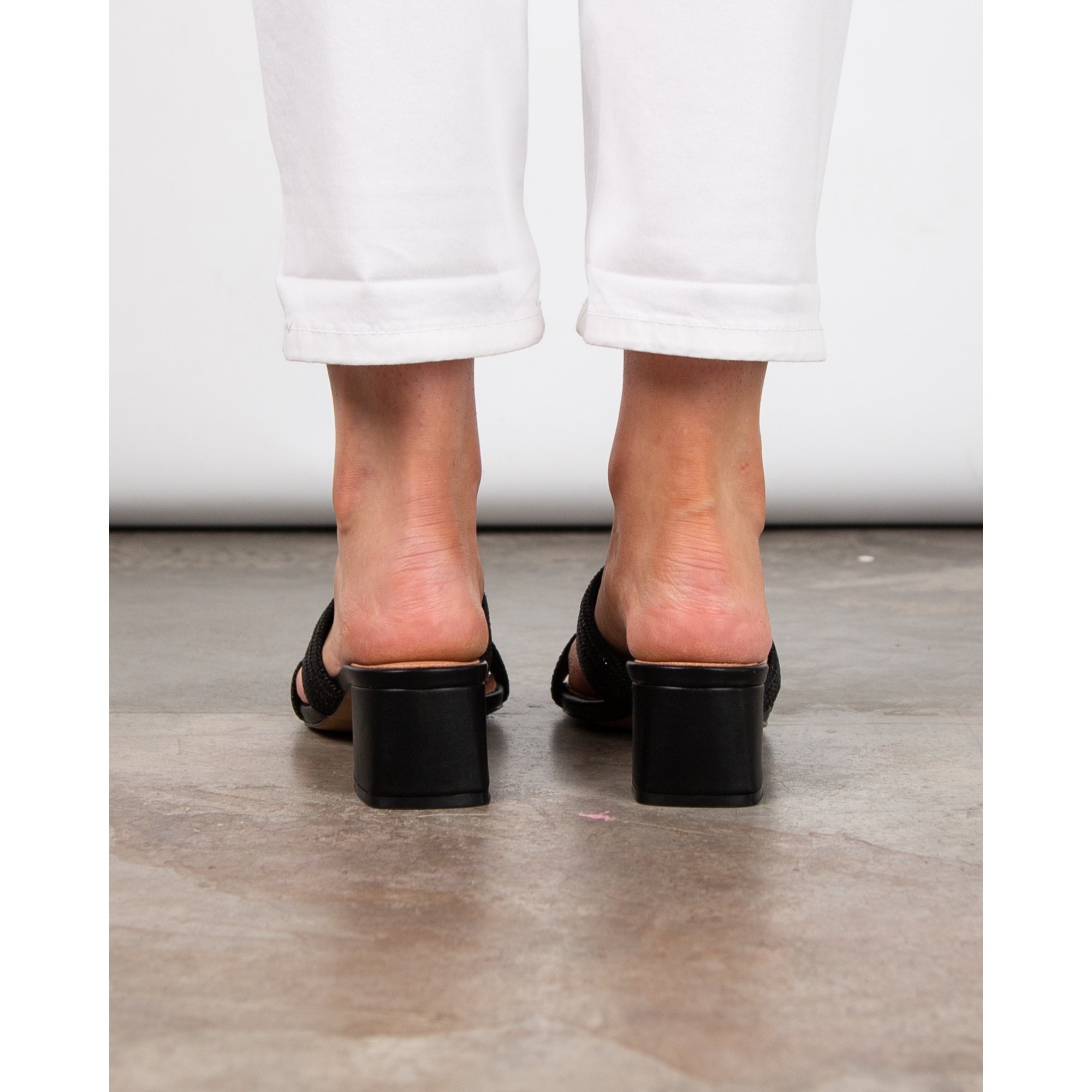 Bibi Lou Pend Woven Diamante Block Heel Mules Black