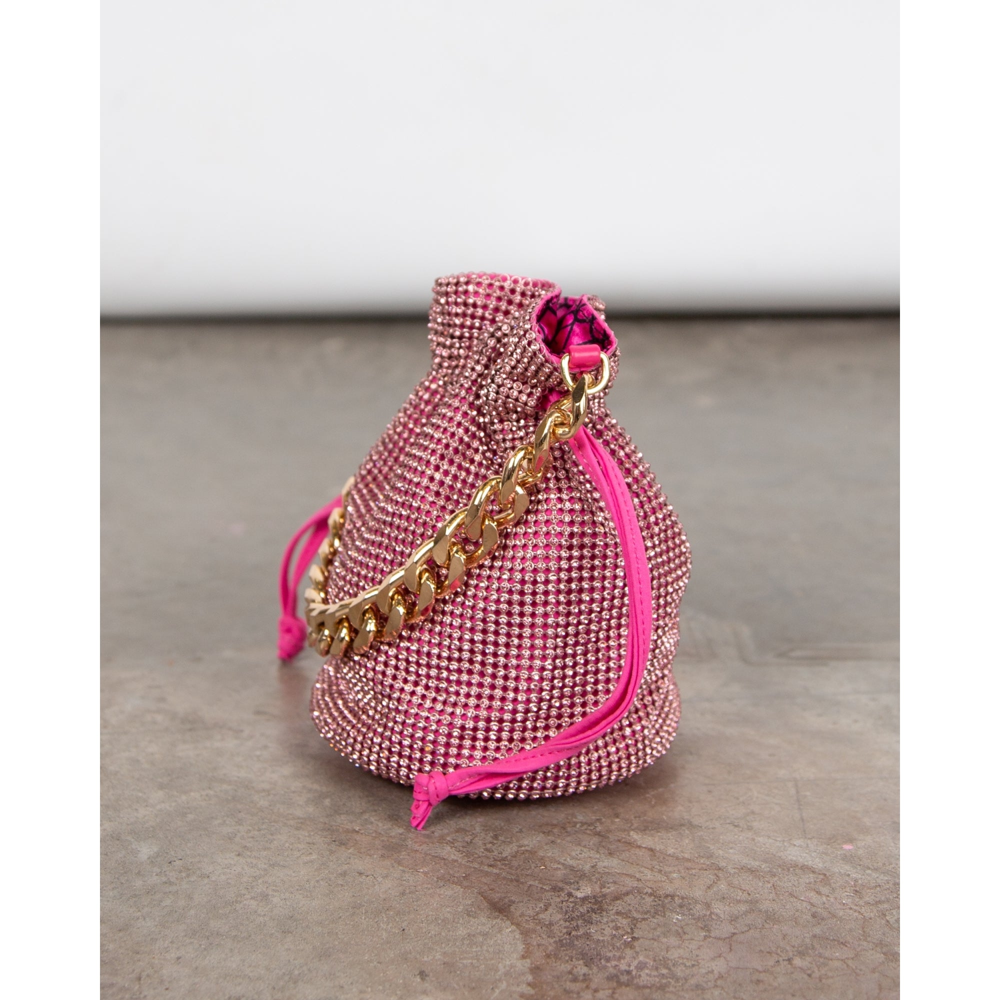 Cuple Mini Crystal Diamante Pouch Bag With Chain Pink