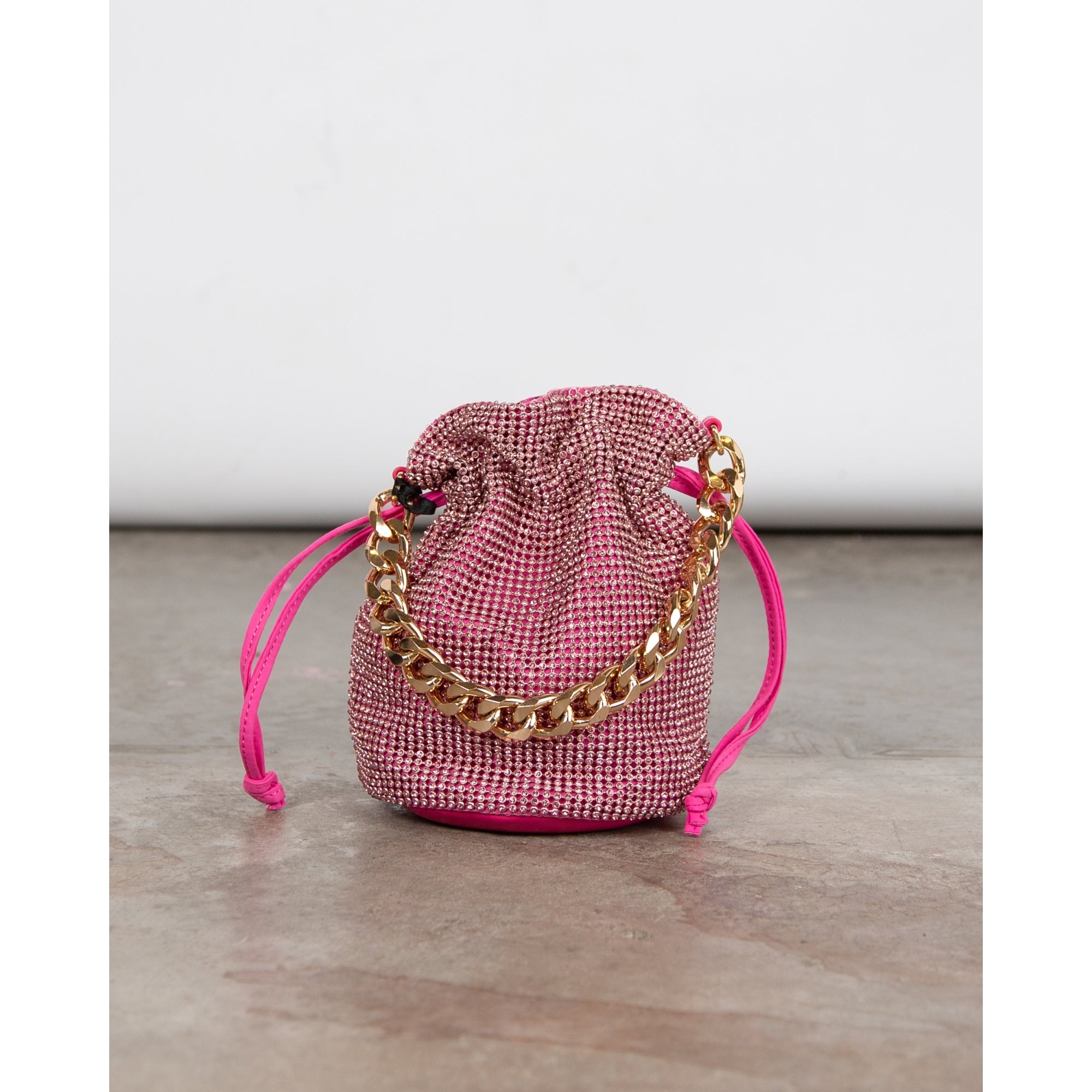 Cuple Mini Crystal Diamante Pouch Bag With Chain Pink