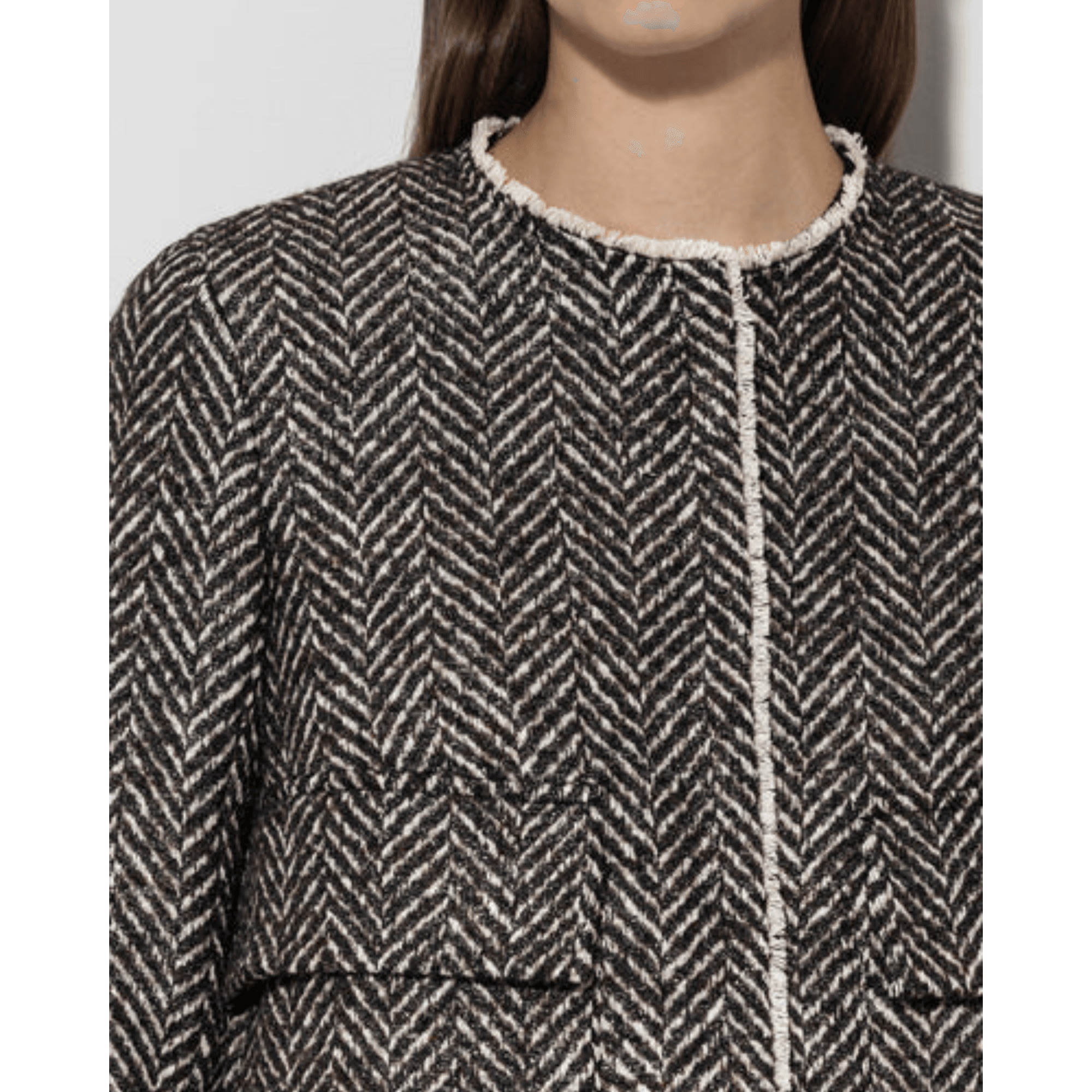 Luisa Cerano Herringbone Tweed Lurex Jacket With Raw Edge Charcoal