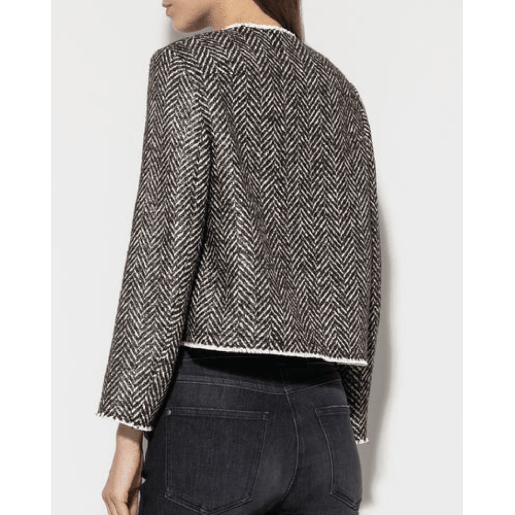 Luisa Cerano Herringbone Tweed Lurex Jacket With Raw Edge Charcoal