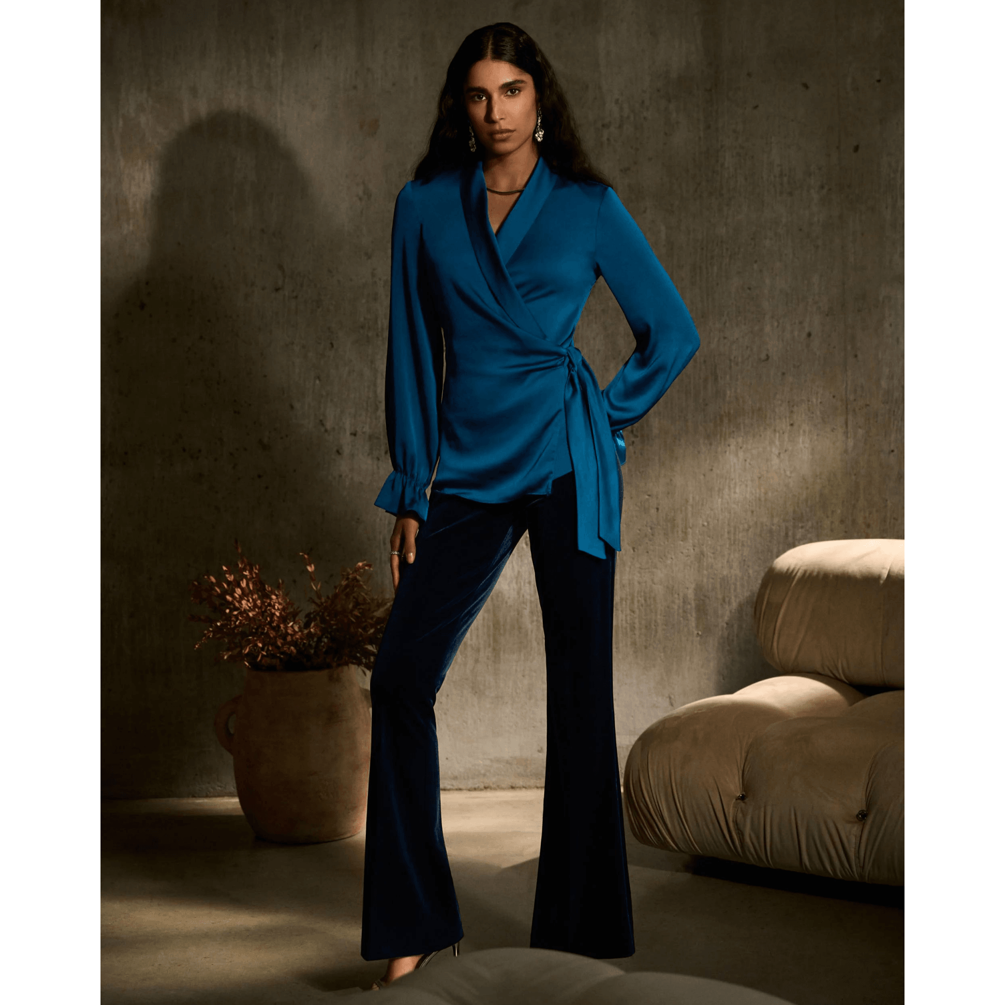 Joseph Ribkoff Satin Wrap Blouse Pacific Blue 4273