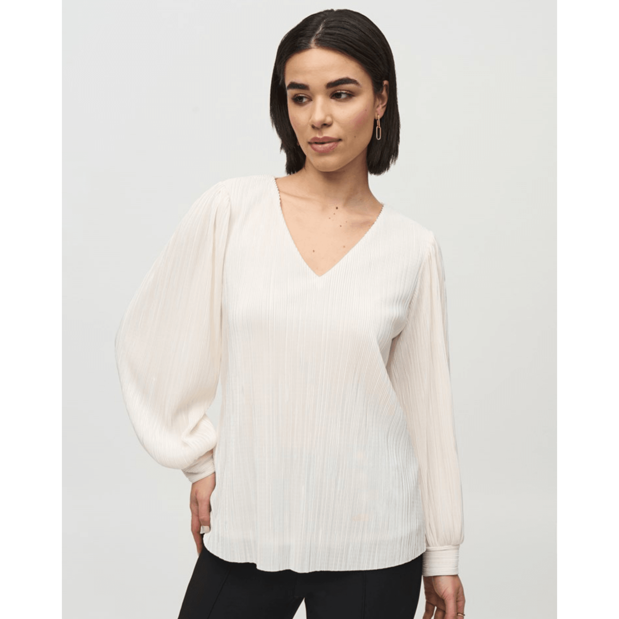 Joseph Ribkoff V Neck Baby Pleat Blouse Off White