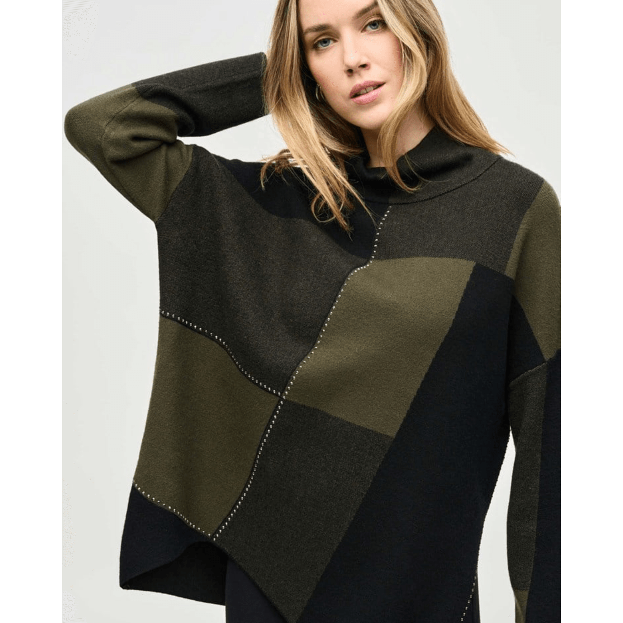 Joseph Ribkoff Cowl Neck Colour Block Jumper Stud Detail Green/black 4303