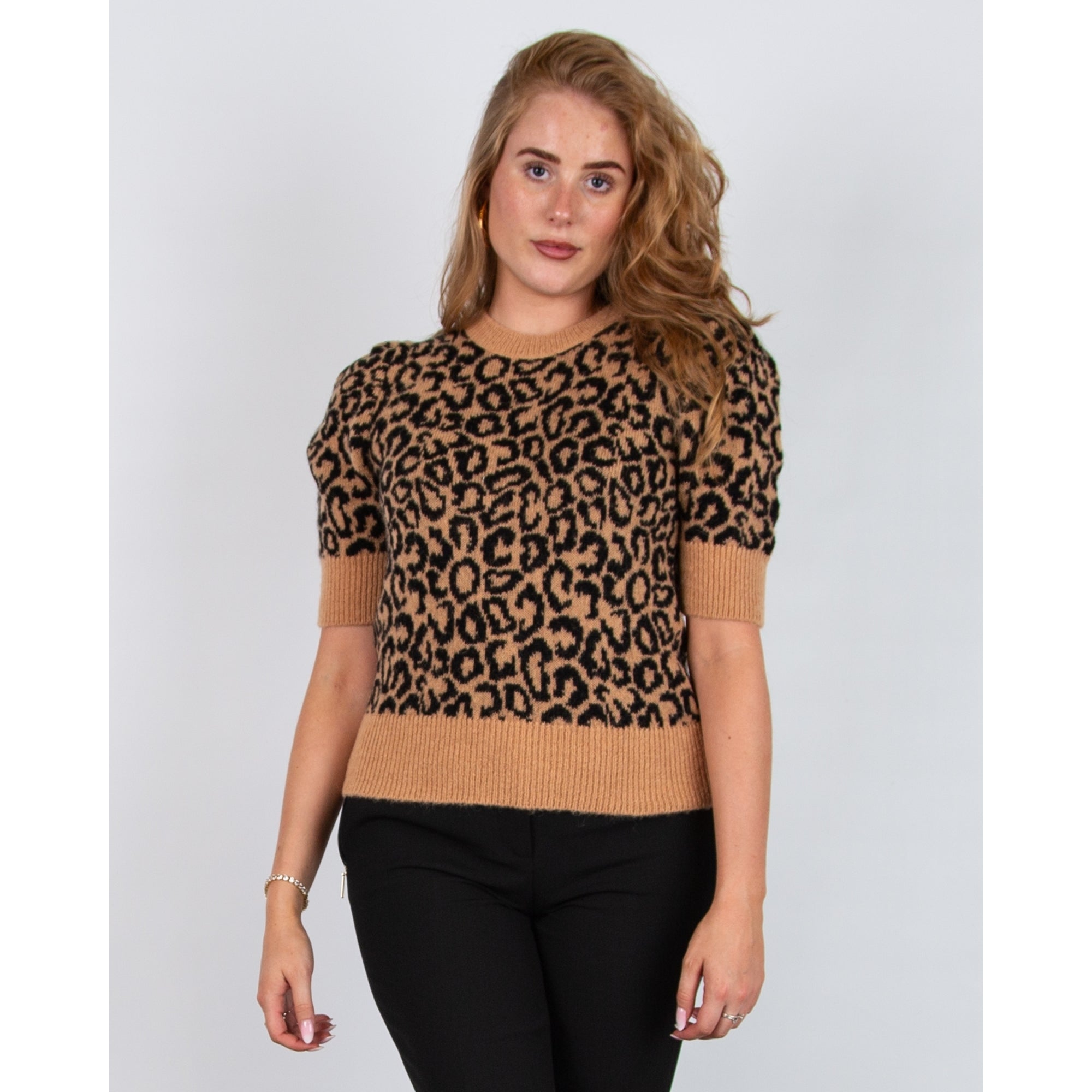 Riani Leopard Print Short Sleeve Jumper Tan/Black
