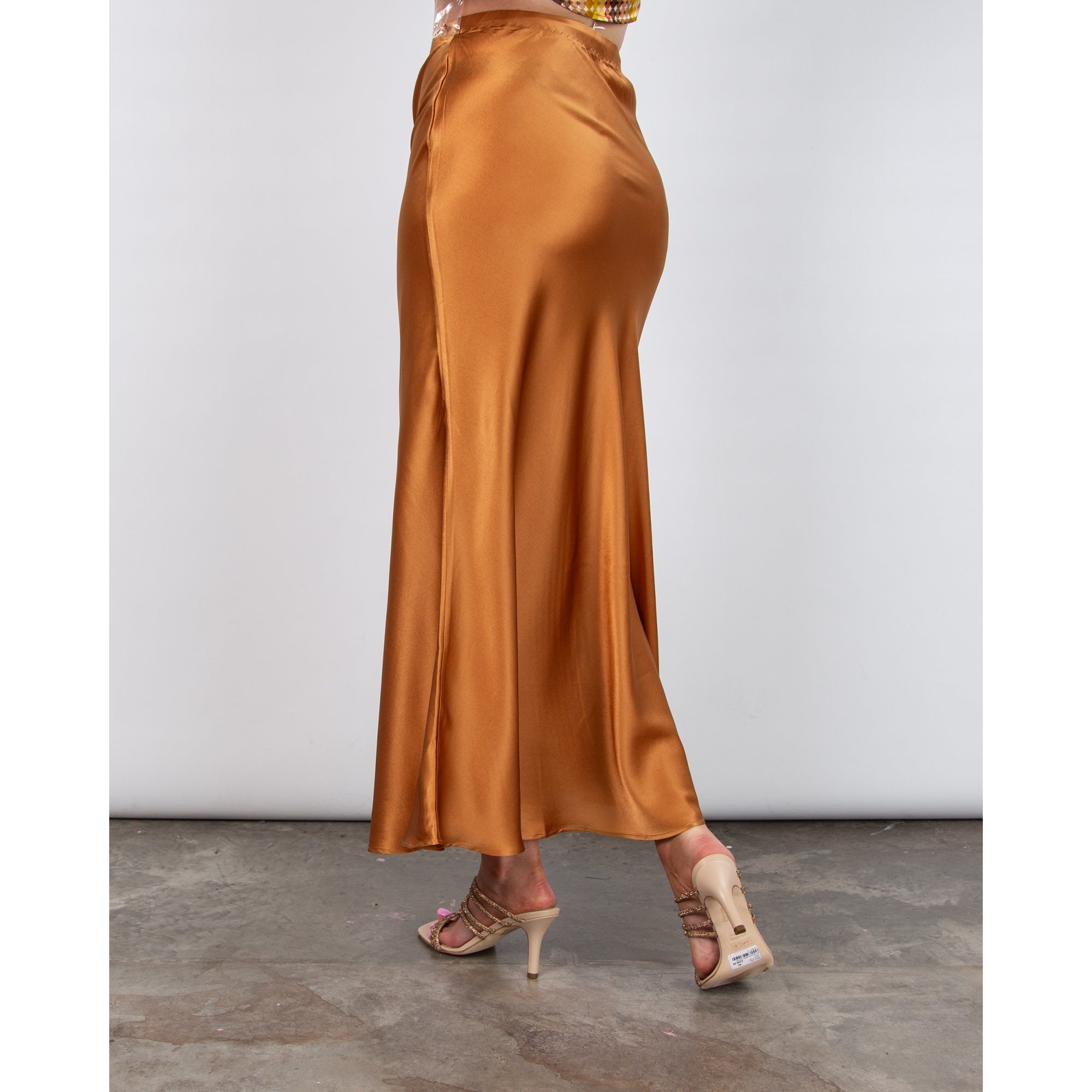 Charlotte Sparre Bias Cut Silk Mermaid Skirt Solid Cognac