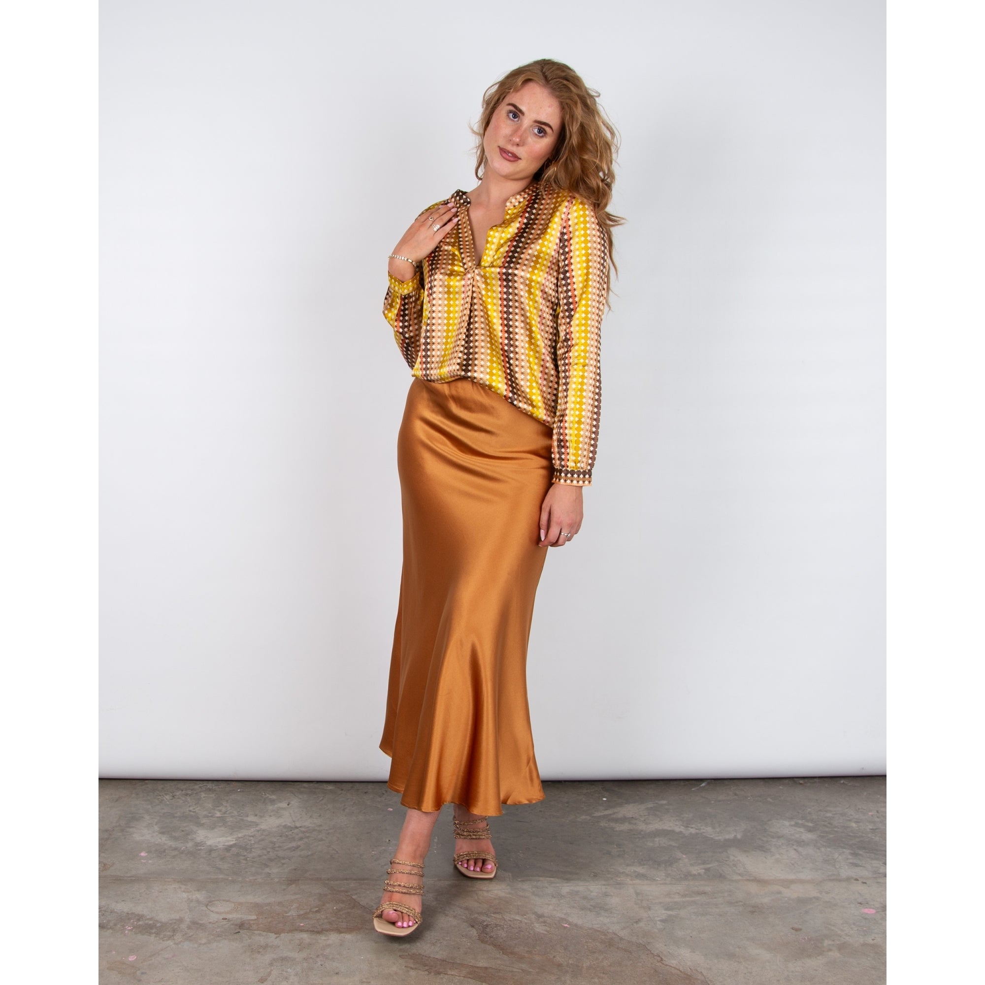 Charlotte Sparre Bias Cut Silk Mermaid Skirt Solid Cognac