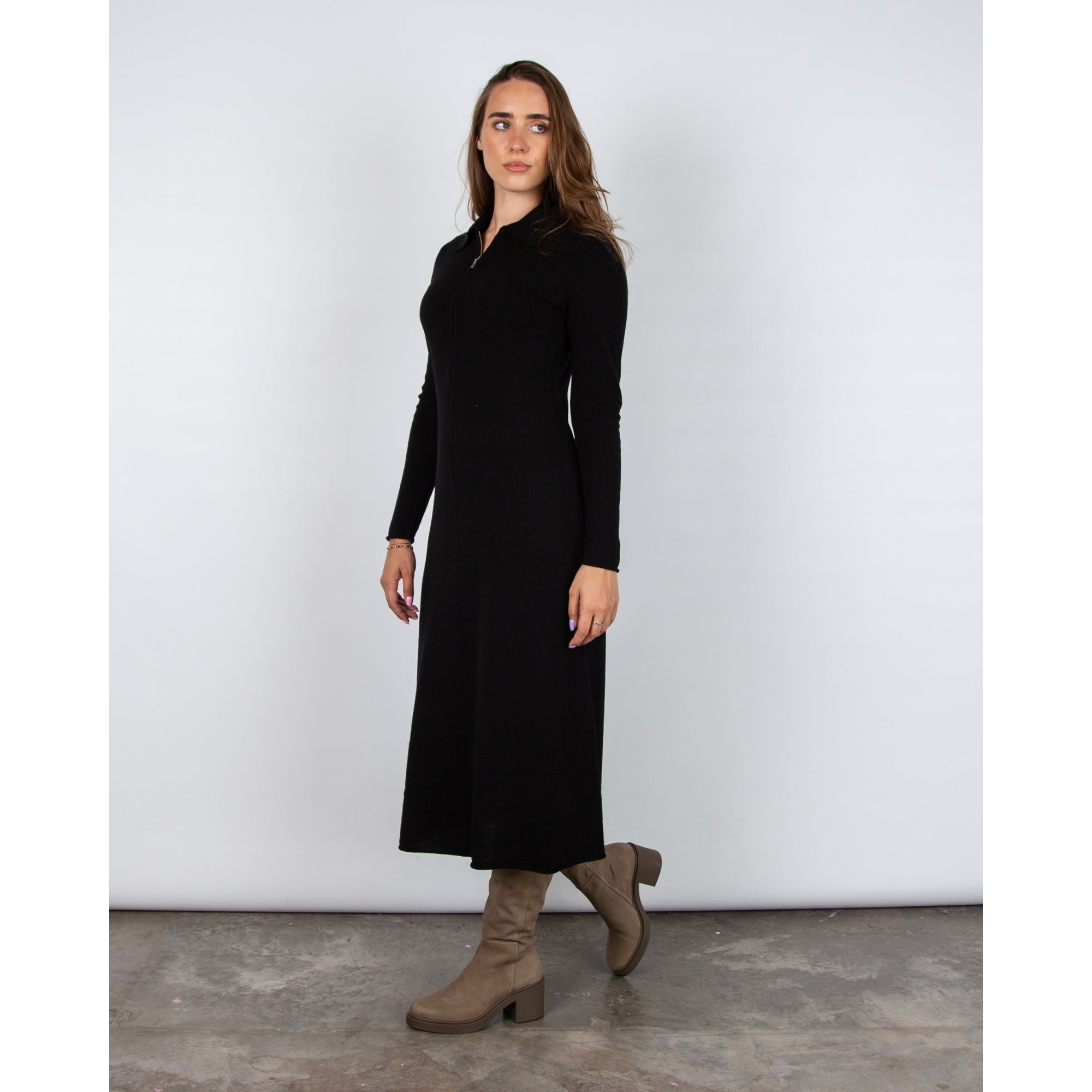 Part Two Cheyenne Zip Neck Long Knitted Dress Black