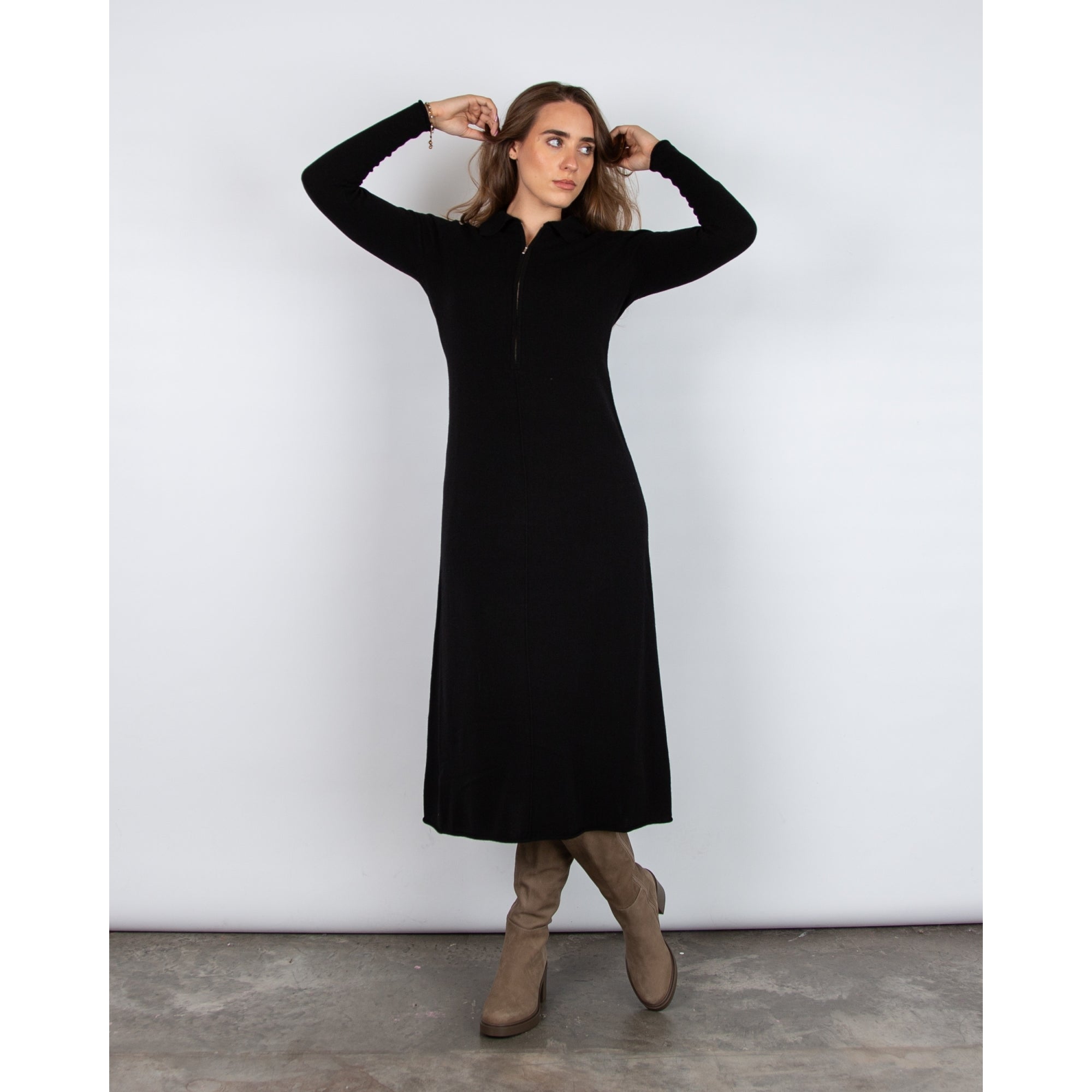 Part Two Cheyenne Zip Neck Long Knitted Dress Black