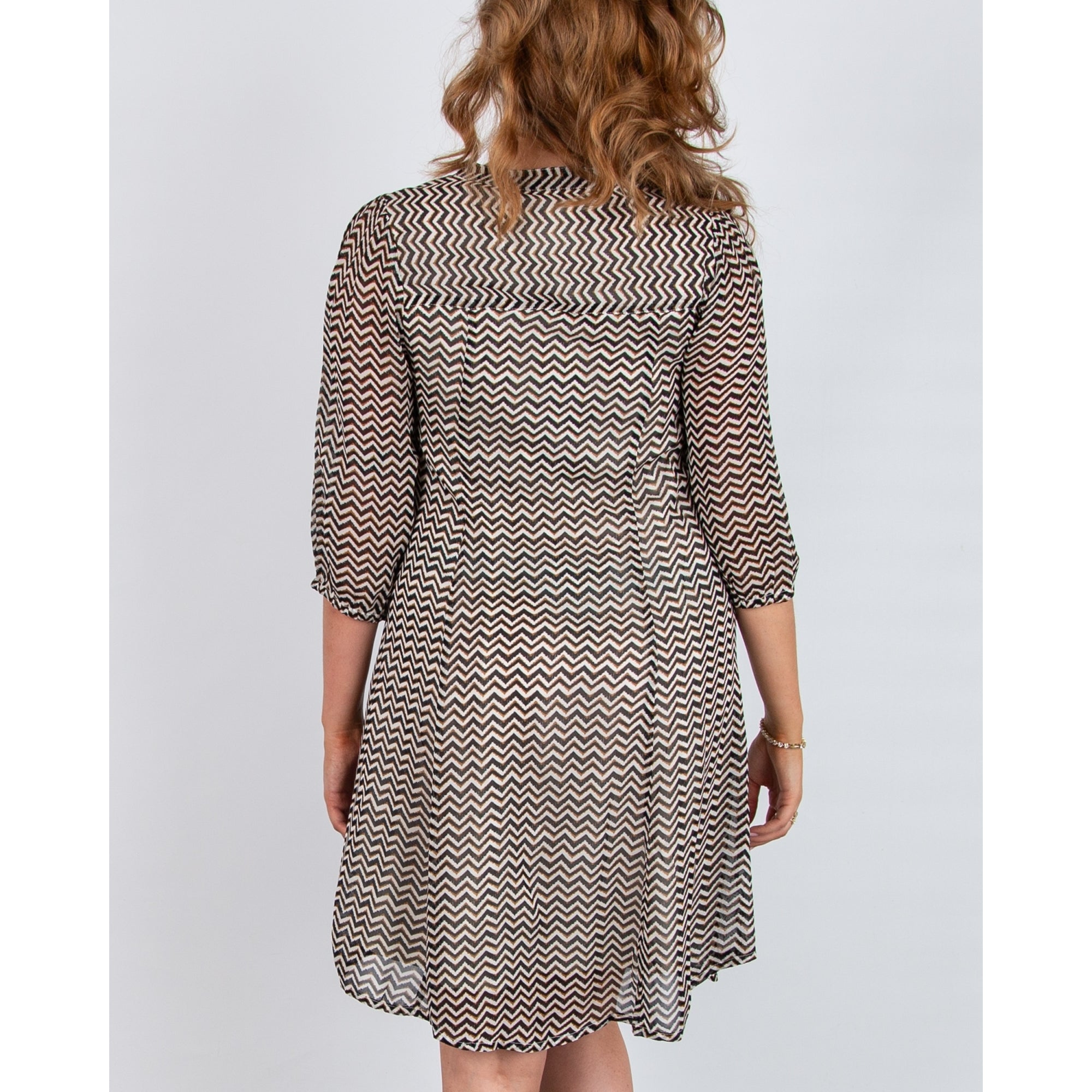 Part Two Botelle Zigzag Print Knee Length Viscose Dress Brown/black