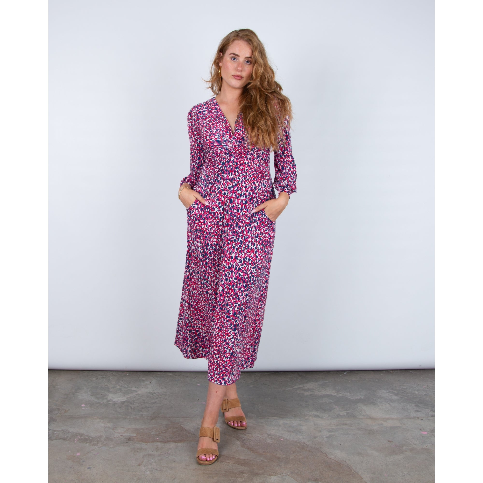 Onjenu Fawcett Pebble Print Long Sleeve Dress Pink/blue/multi