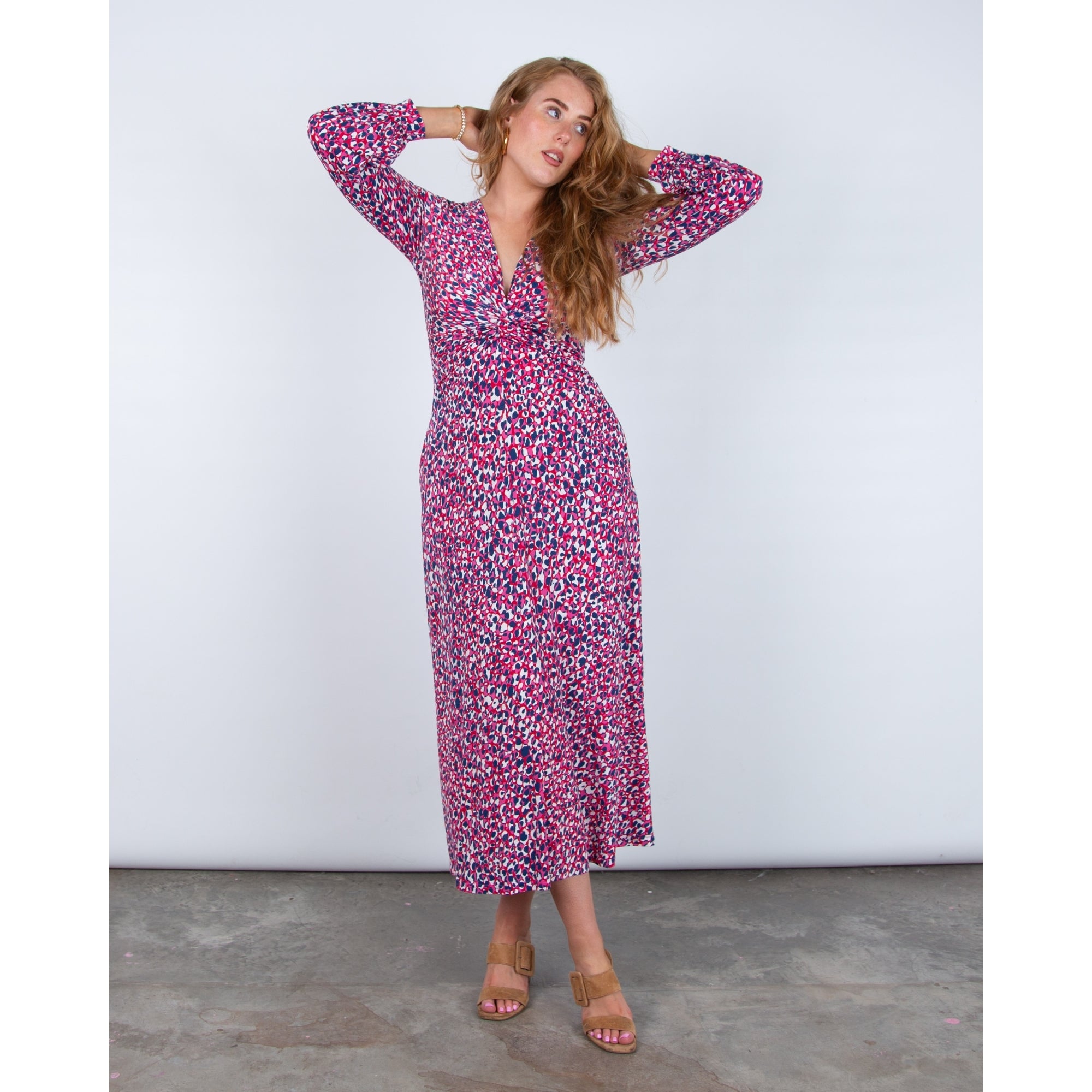 Onjenu Fawcett Pebble Print Long Sleeve Dress Pink/blue/multi