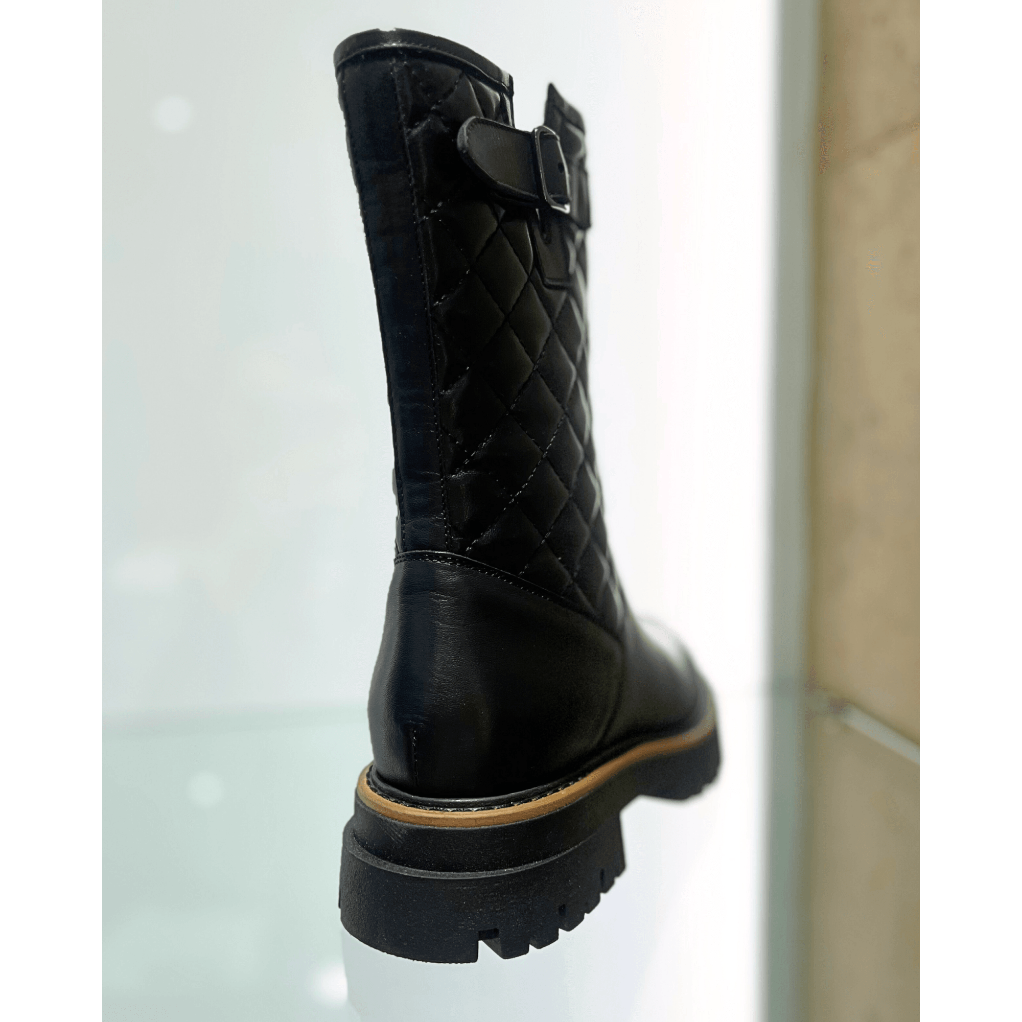 Dl Sport Quilted Detail Leather Boots Black